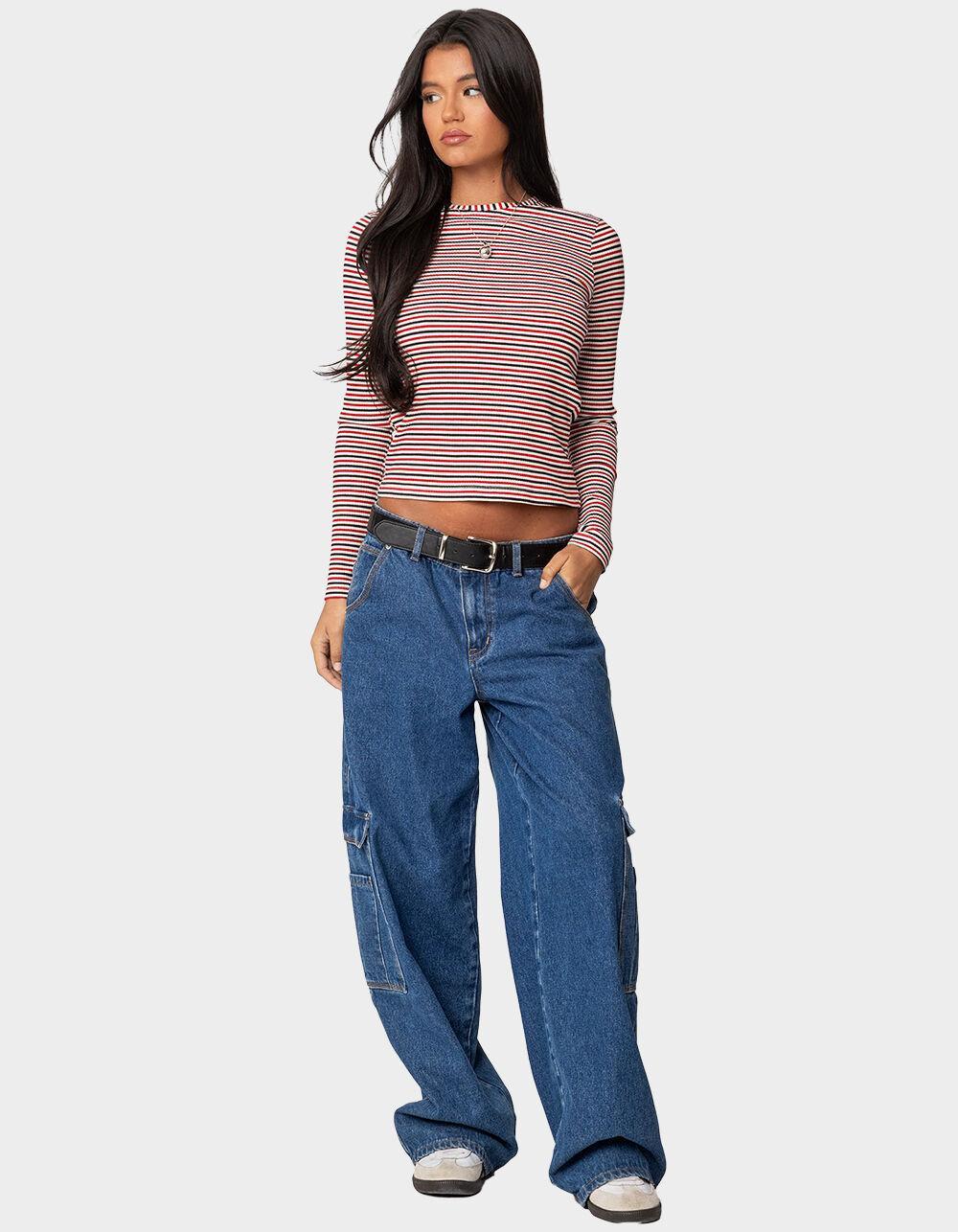 EDIKTED Corina Ribbed Stripey Long Sleeve Tee Product Image