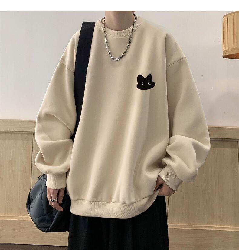 Crewneck Cat Print Sweatshirt Product Image