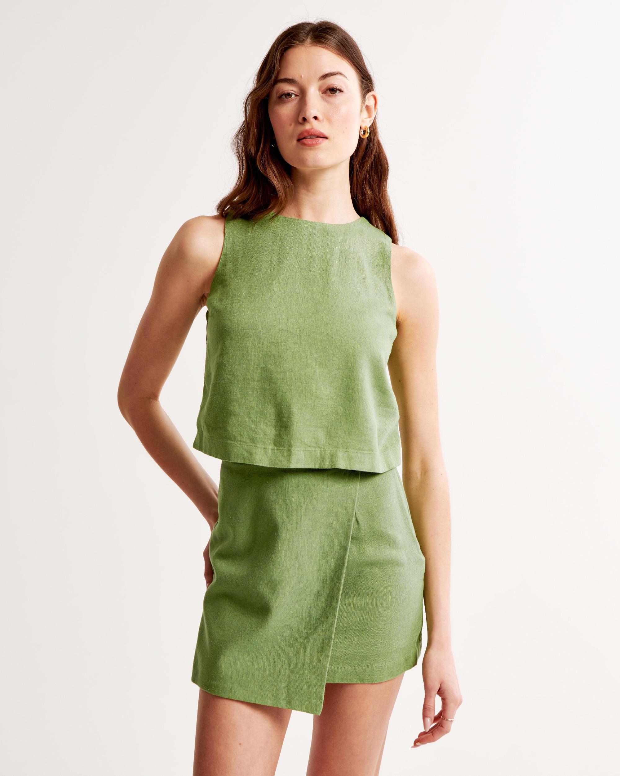 Linen-Blend High-Neck Set Top Product Image