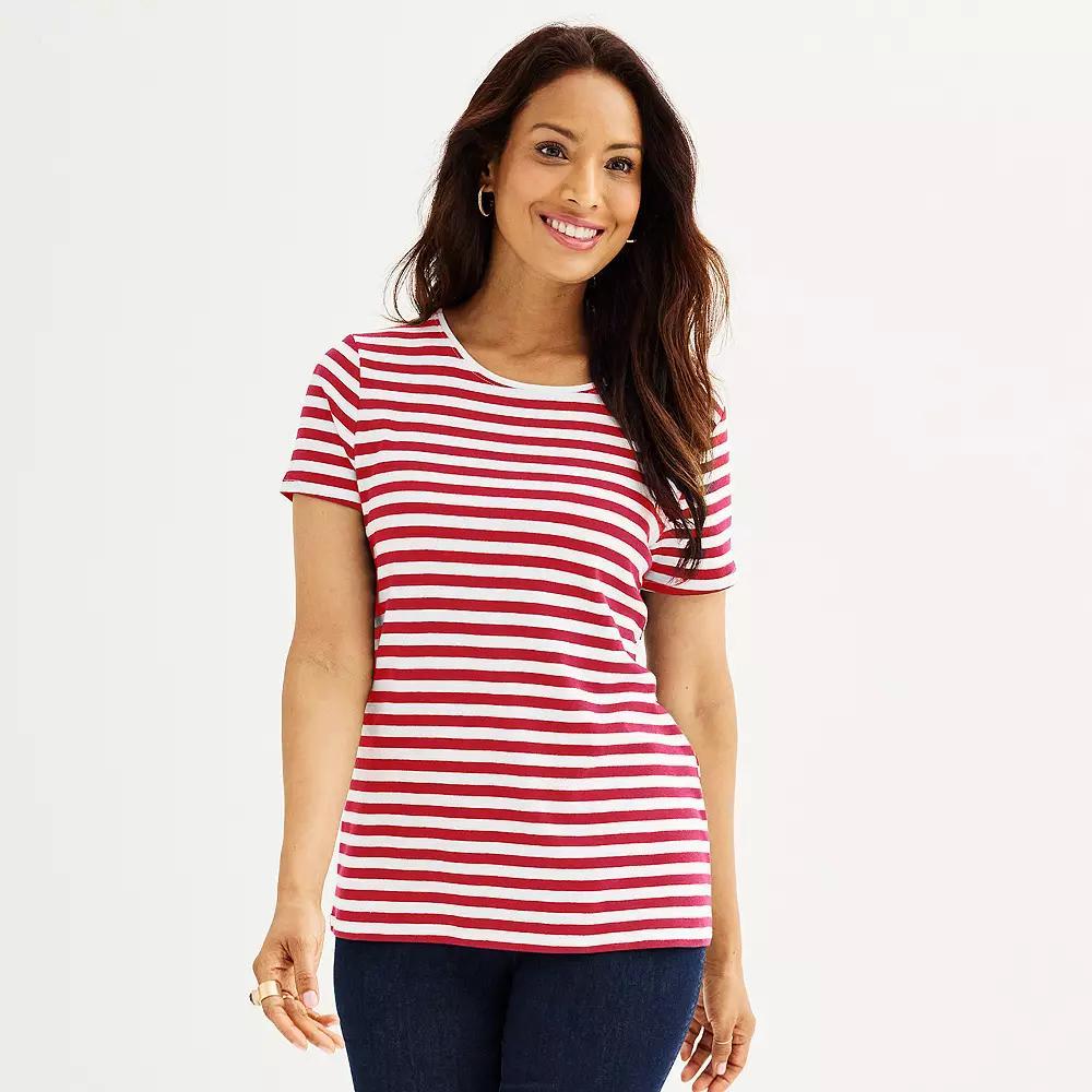 Women's Croft & Barrow® Essential Crewneck Tee, Size: XL, Blue Classic Stripe Product Image