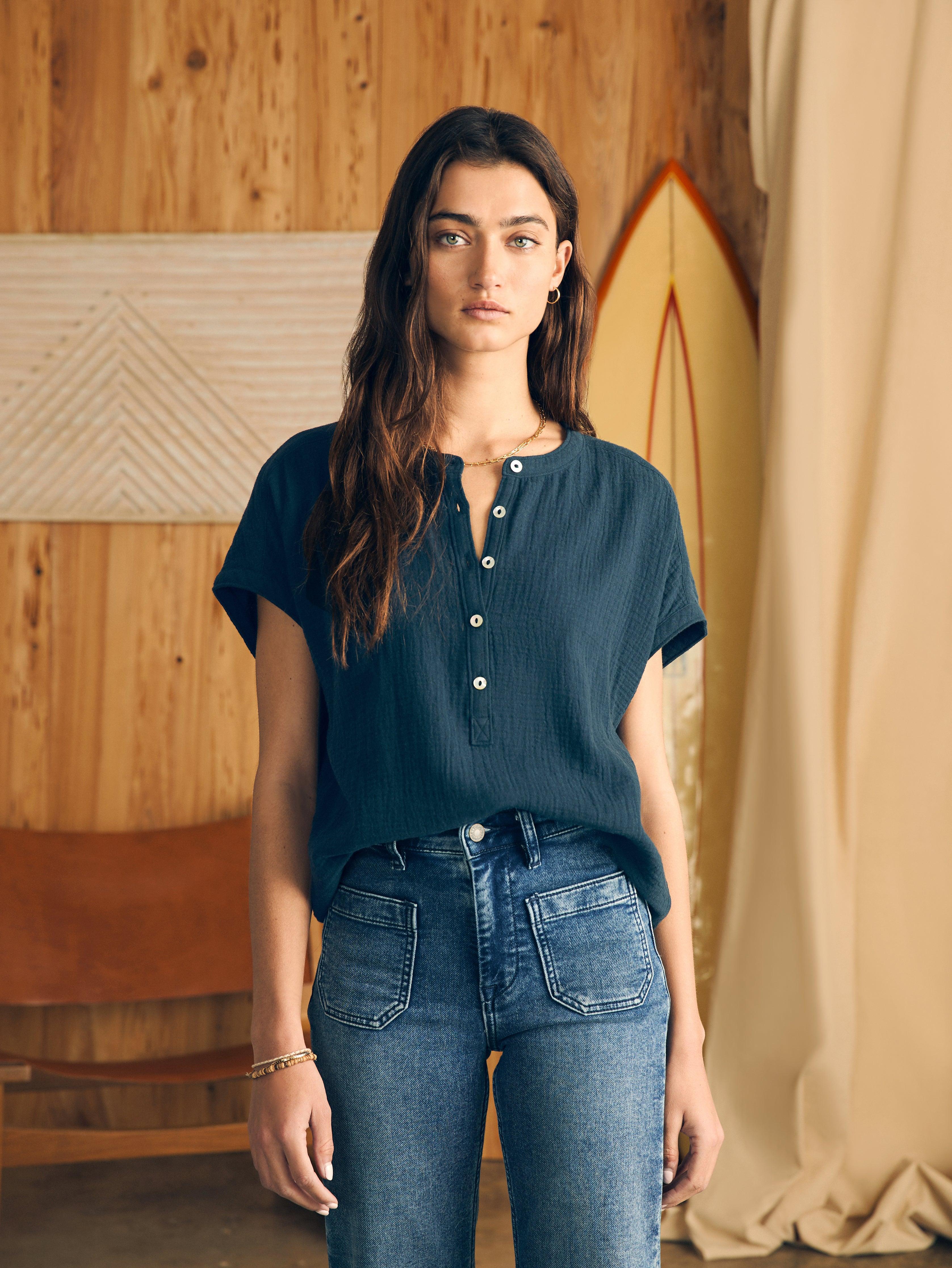 Dream Cotton Gauze Desmond Top - Navy Female Product Image