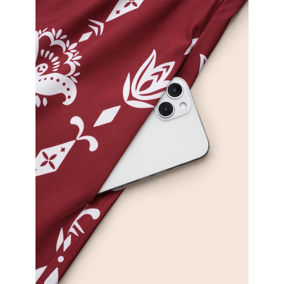 Plus Size Boho Print Stretchy-Waist Ruffled Midi Dress Russet Women Resort Shirred Round Neck Cap Sleeve Curvy BloomChic 18-20/2X Product Image