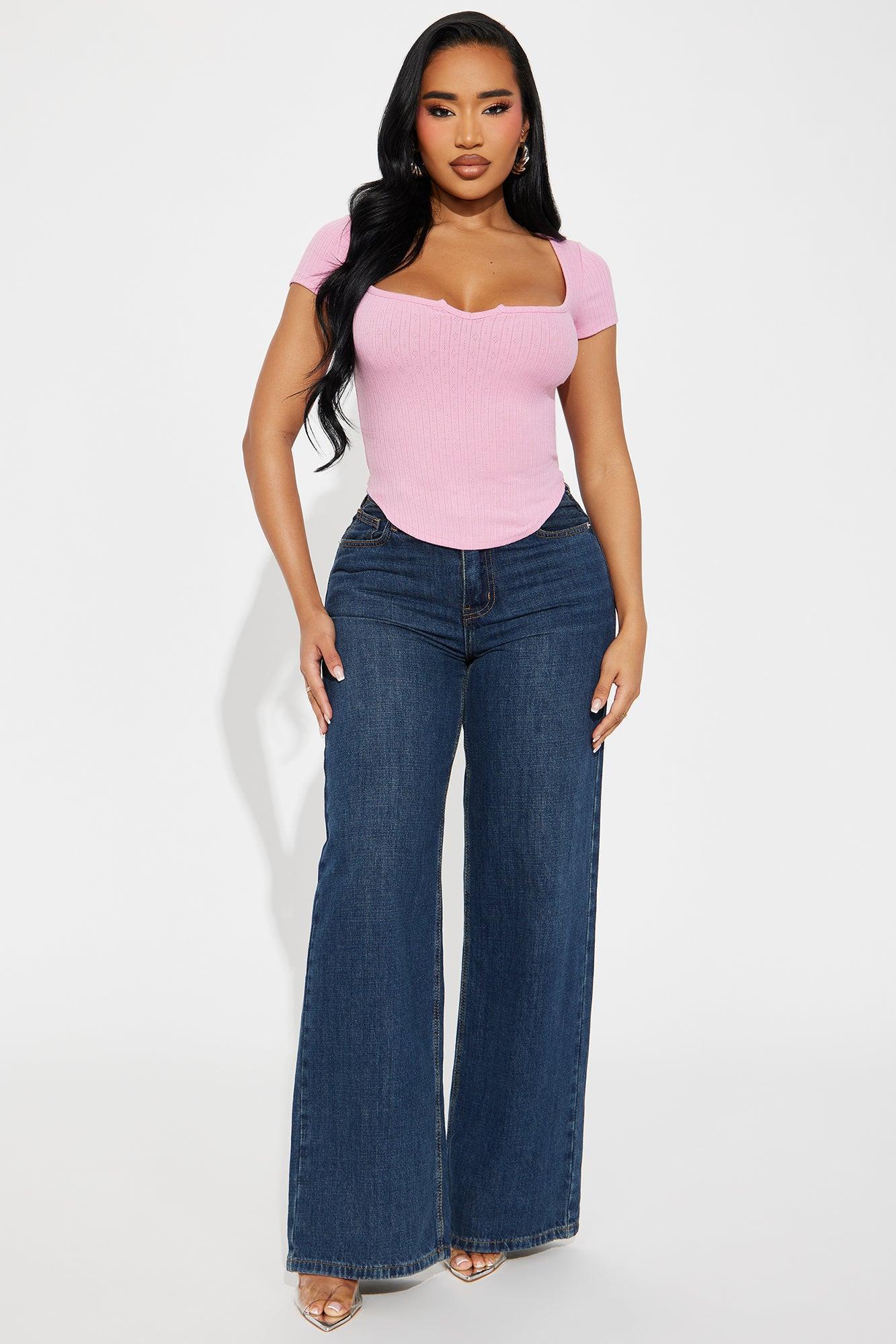 Emory Notch Neck Short Sleeve Top - Pink Product Image