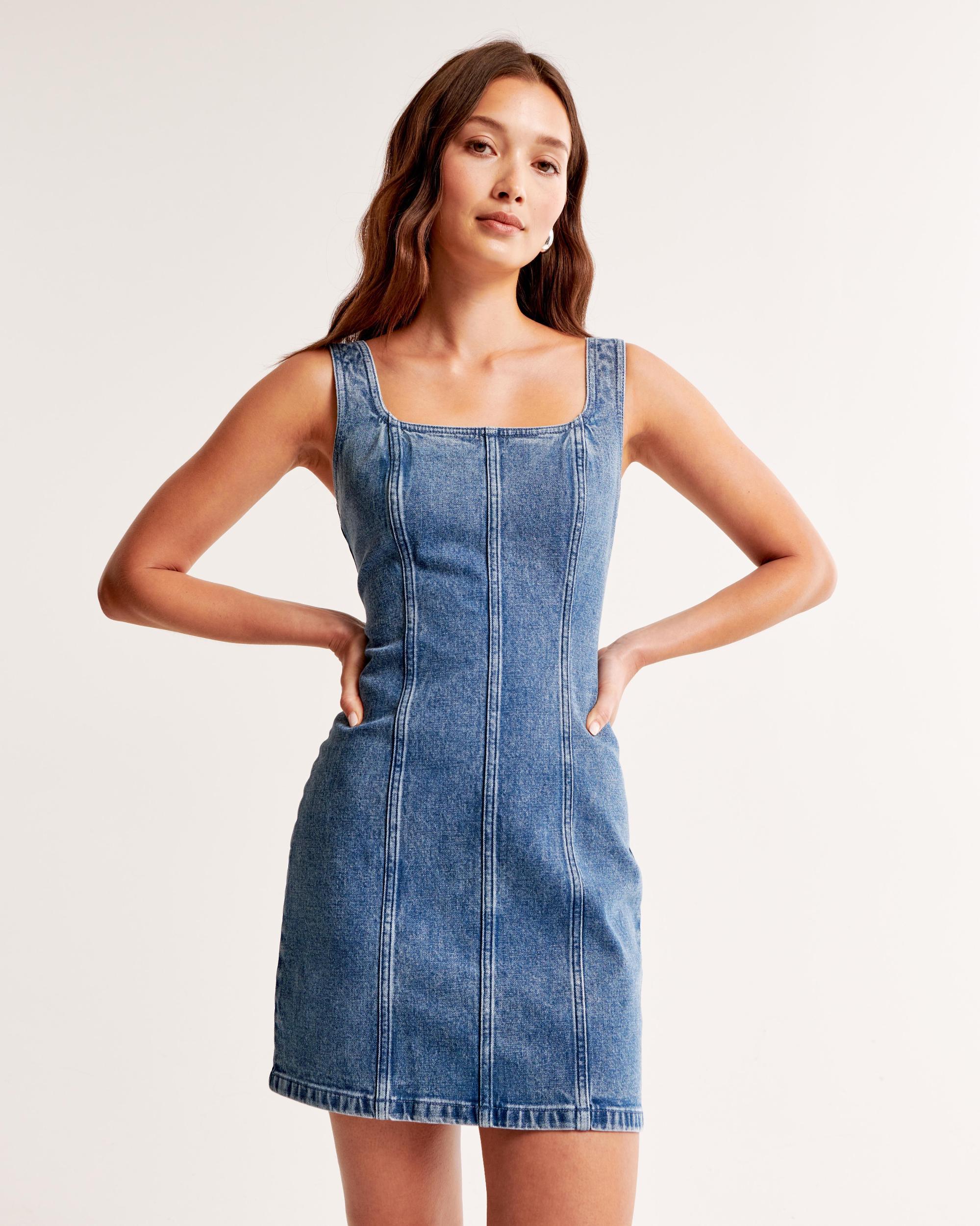 Wide Strap Denim Mini Dress Product Image
