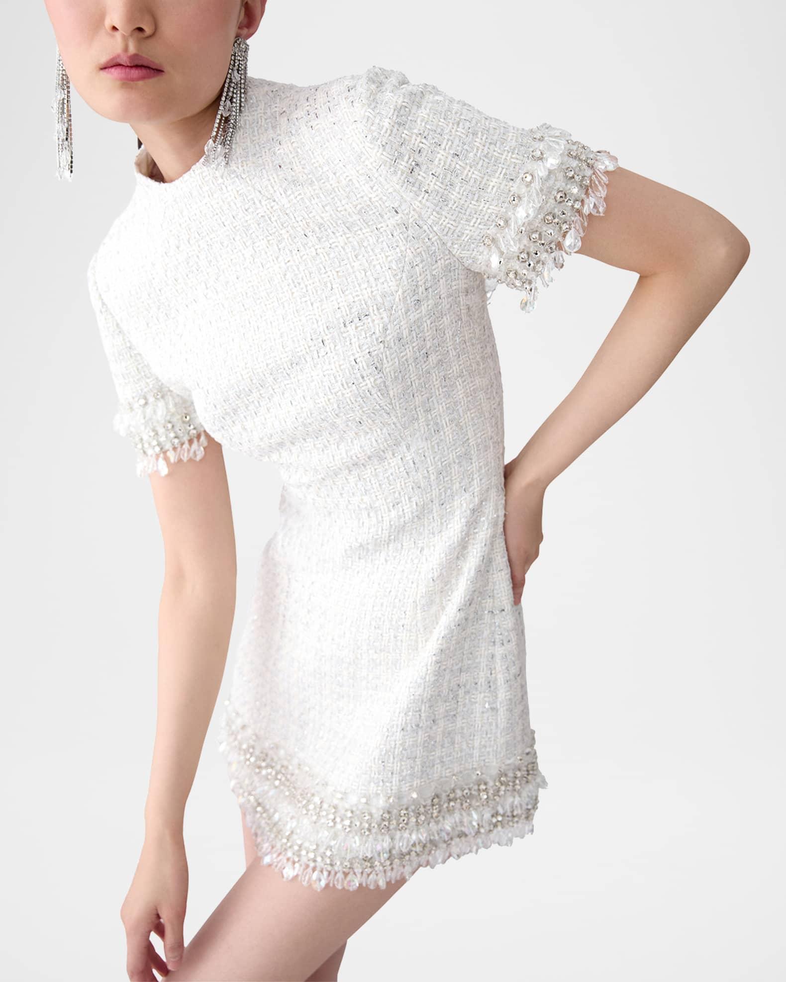 Embellished Tweed Mock-Neck Mini Dress Product Image