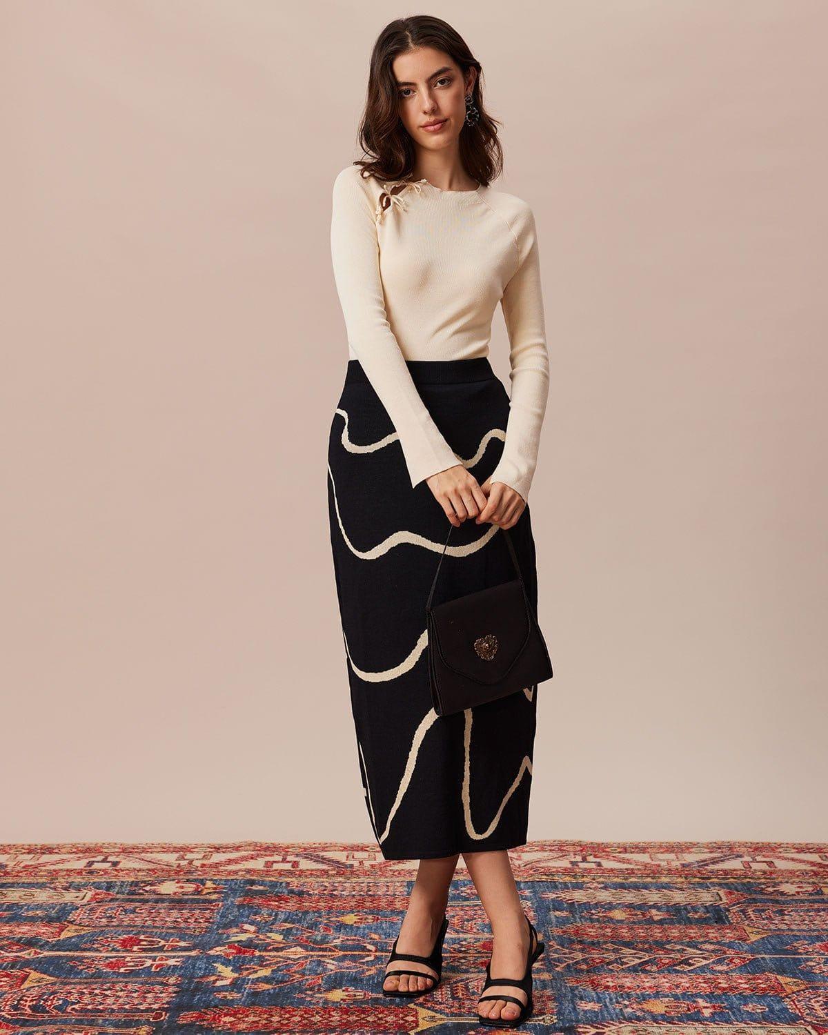 The Beige Ribbed Cut Out Bowknot Knit Top Product Image