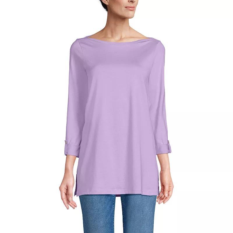 Women's Lands' End Adjustable 3/4 Sleeve Boatneck Tunic, Size: XL, Blue Ivory Stripe Product Image