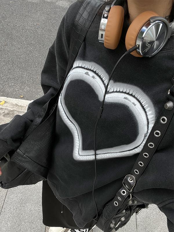 Distressed Heart Print Crew Neck Sweatshirt Product Image