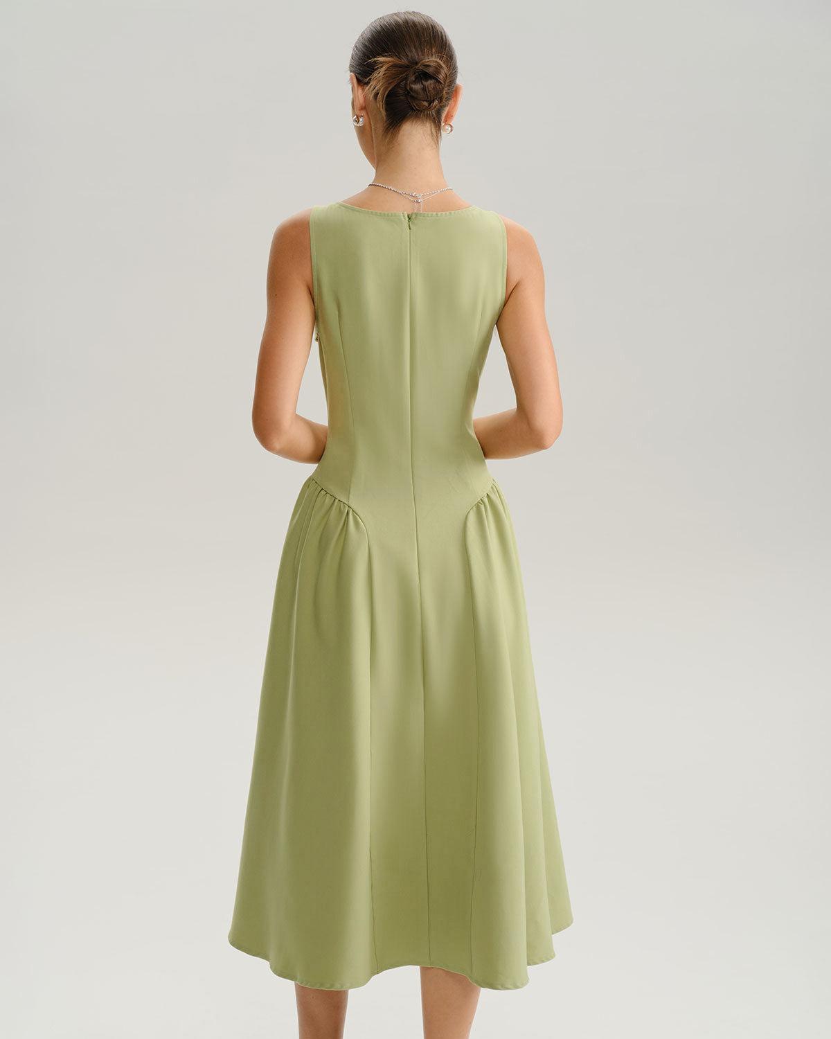 Green Sweetheart Neck Slip Midi Dress Product Image