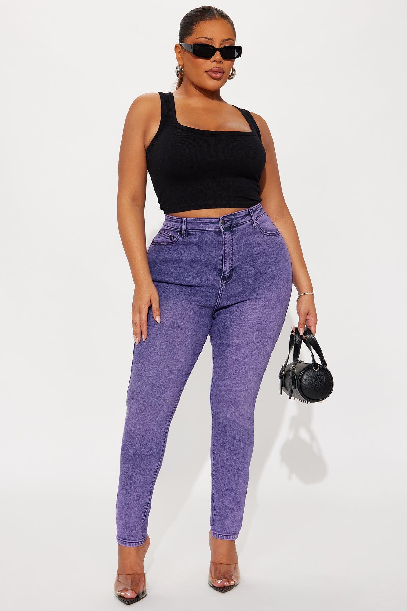 Out The Door High Waist Skinny Jeans - Purple Product Image
