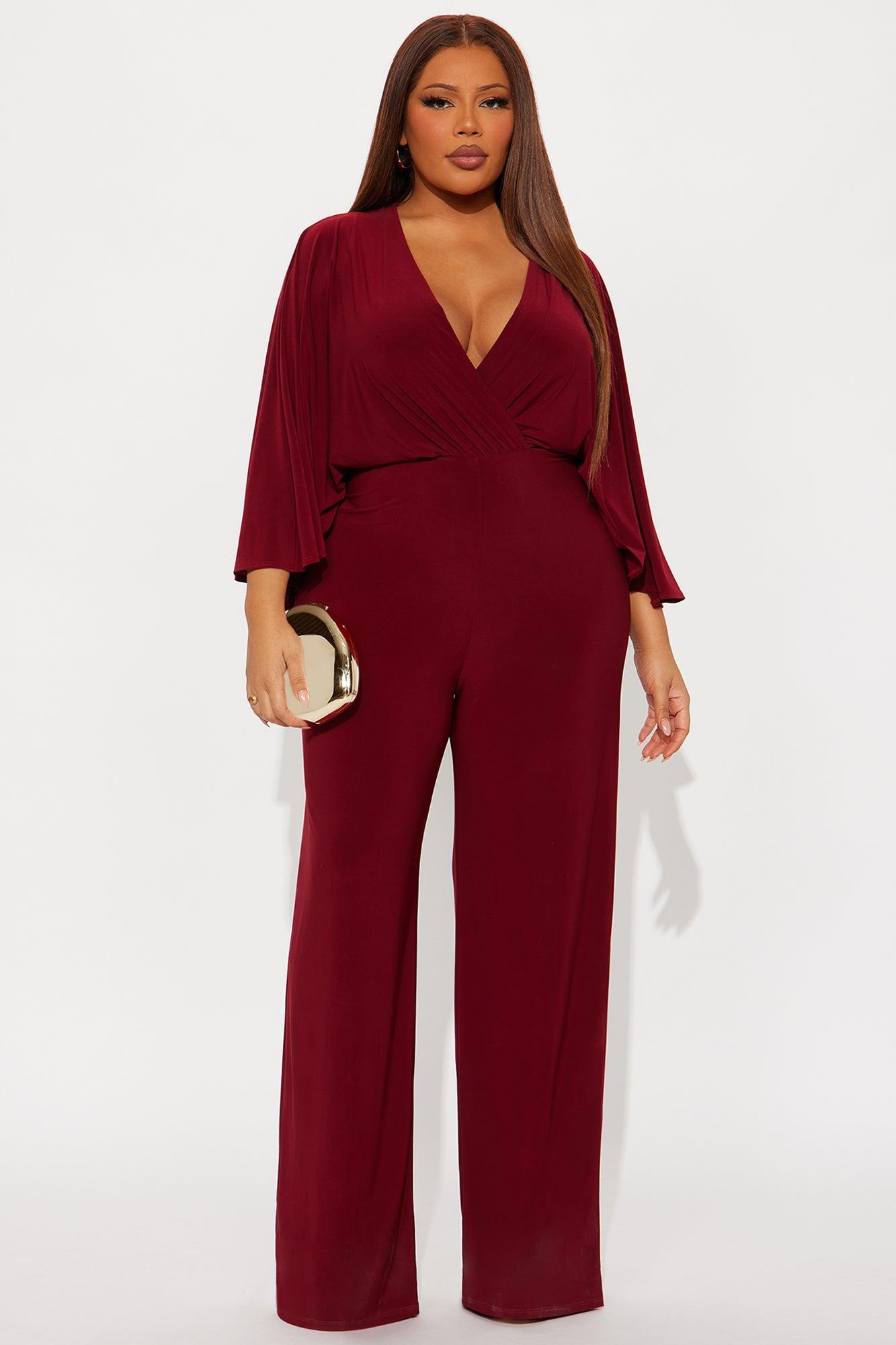 Jelena Cape Top Wide Leg Jumpsuit - Burgundy Product Image