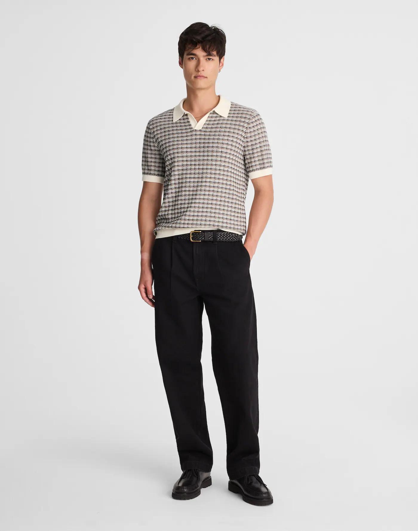 Plaid Johnny-Collar Sweater Polo Product Image