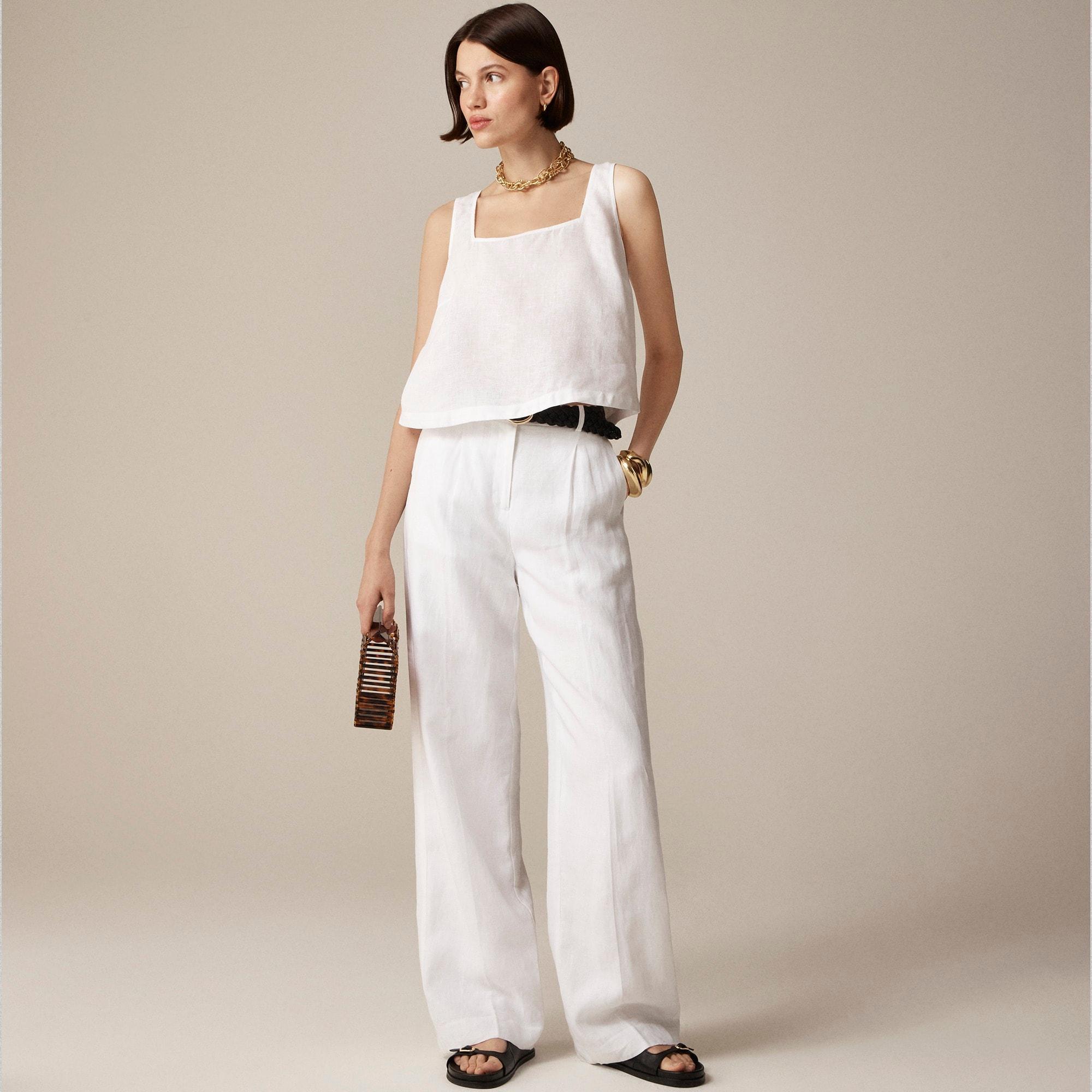 Squareneck button-back top in linen Product Image
