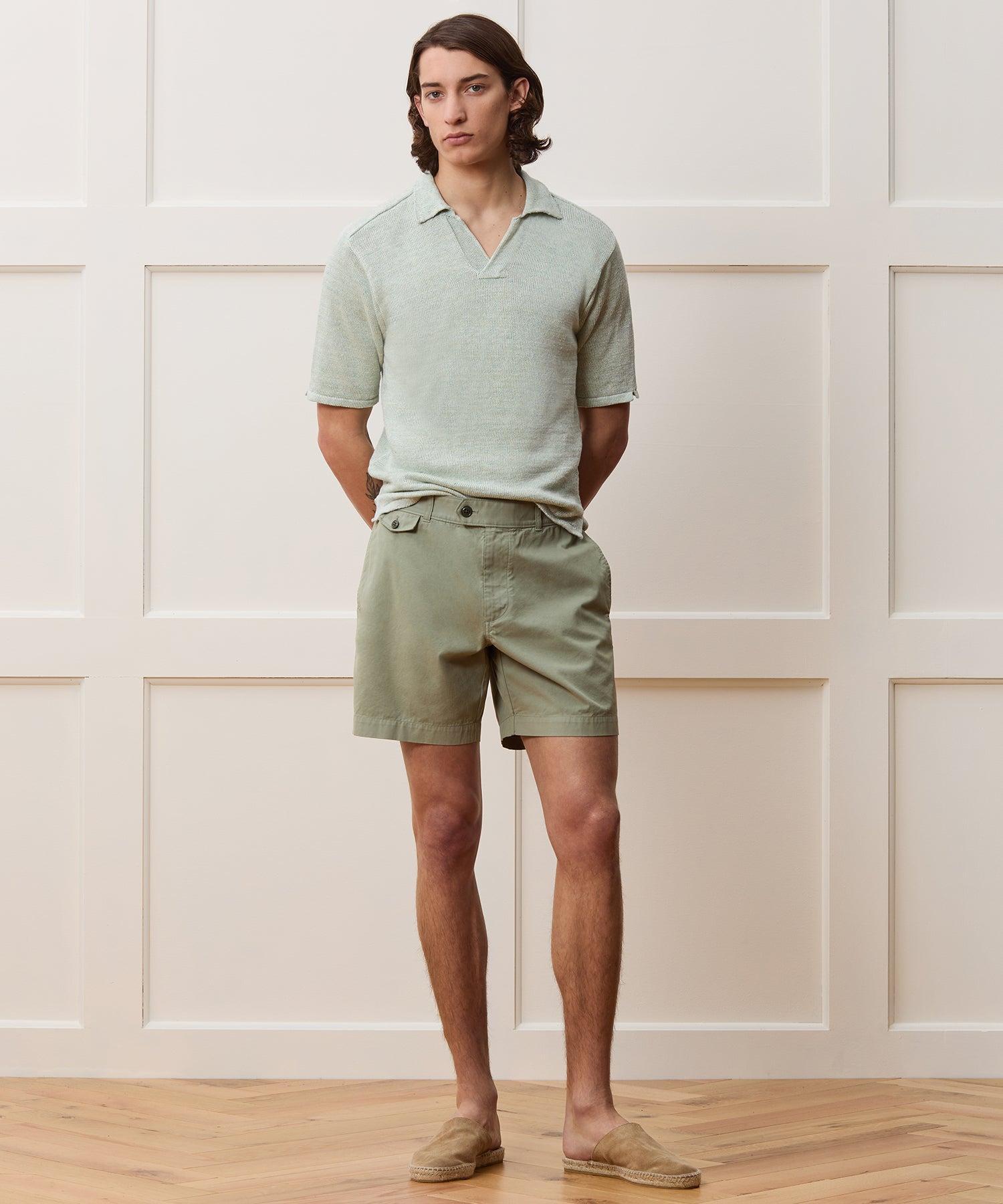 Inis Meáin Washed Linen Henley Polo in Green Marl Product Image