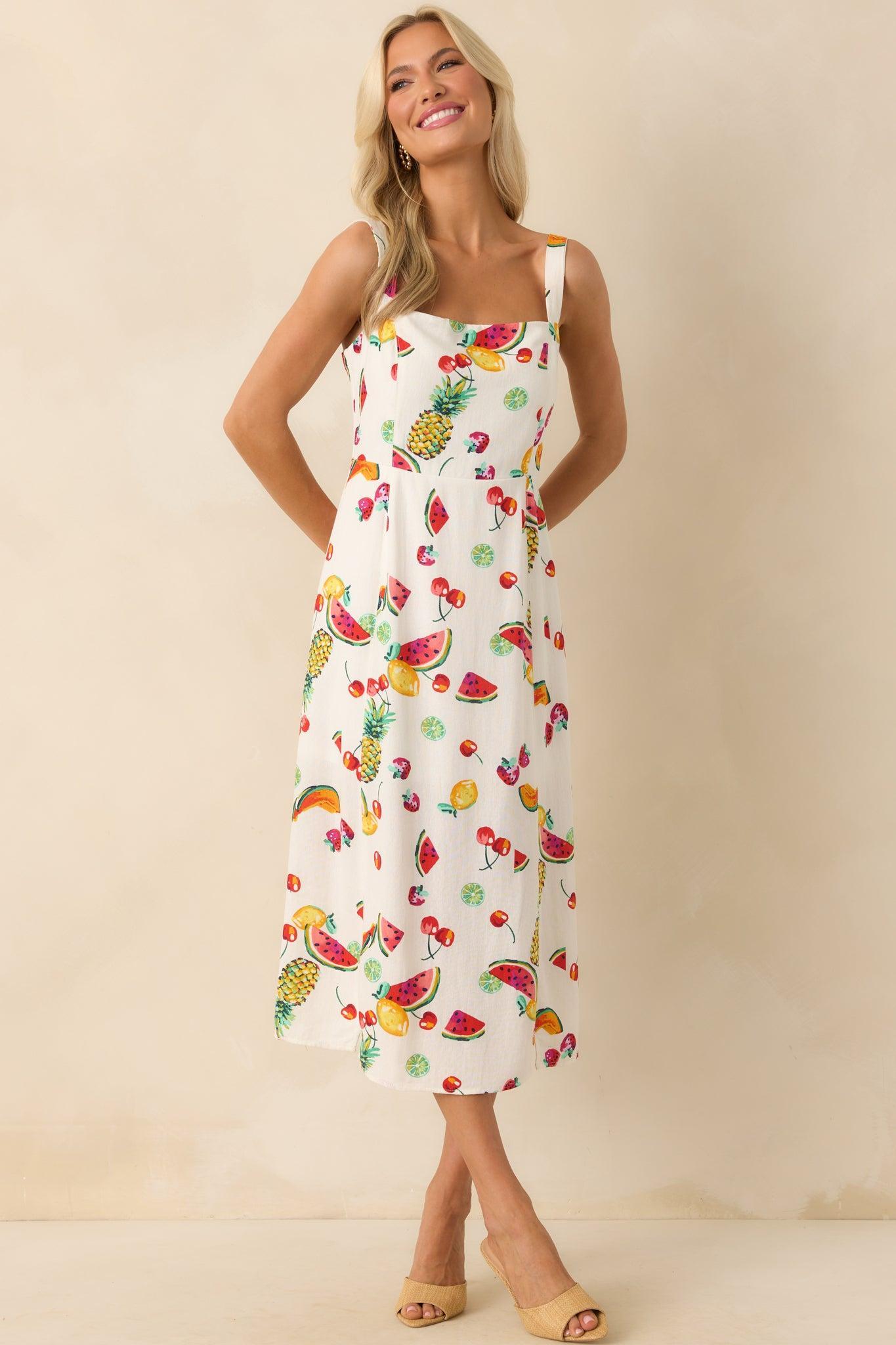 Slowly Making Changes Ivory Multi Fruit Print Maxi Dress Product Image