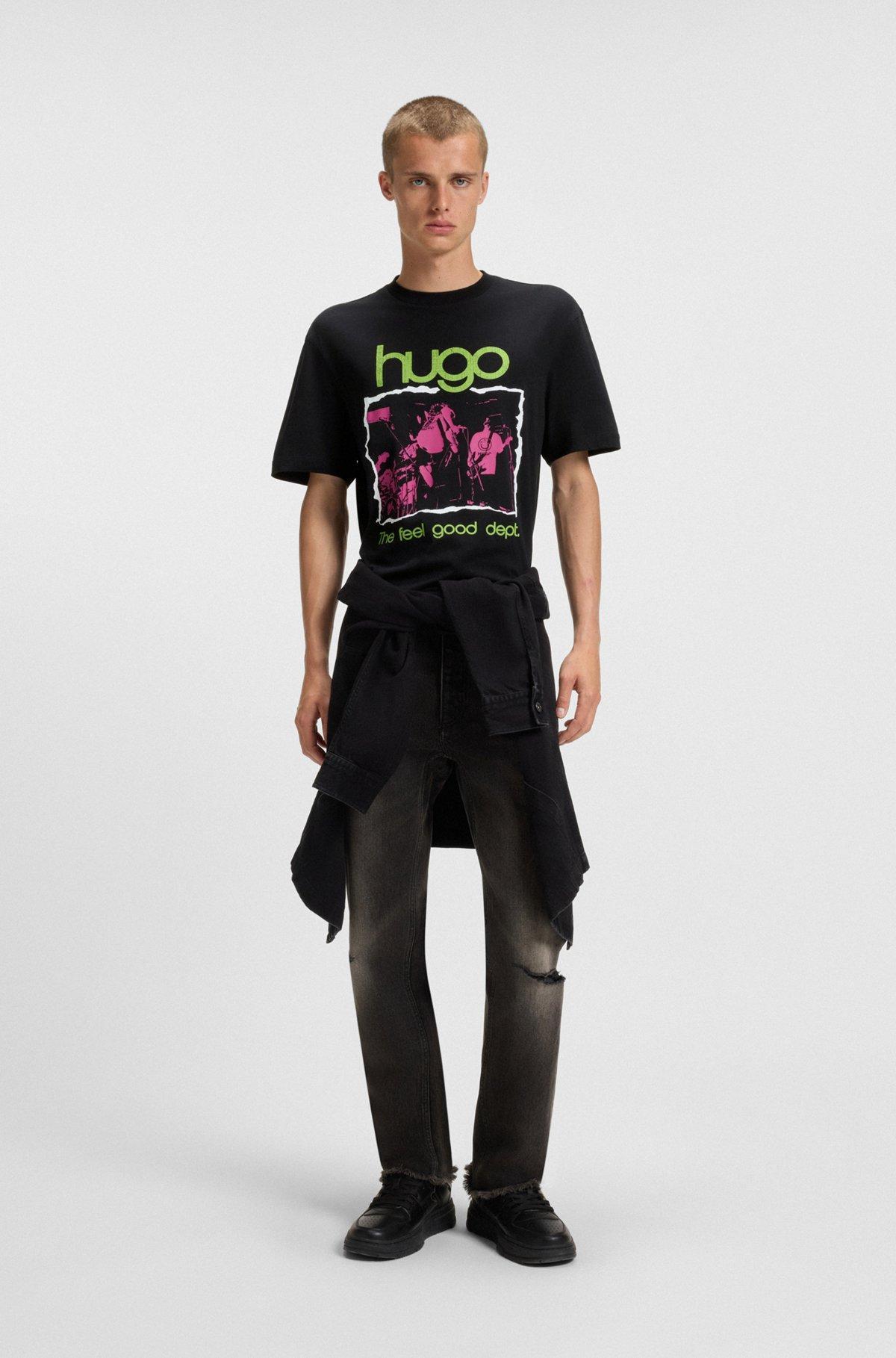 HUGO - Cotton-jersey T-shirt with music-inspired artwork - Black Product Image