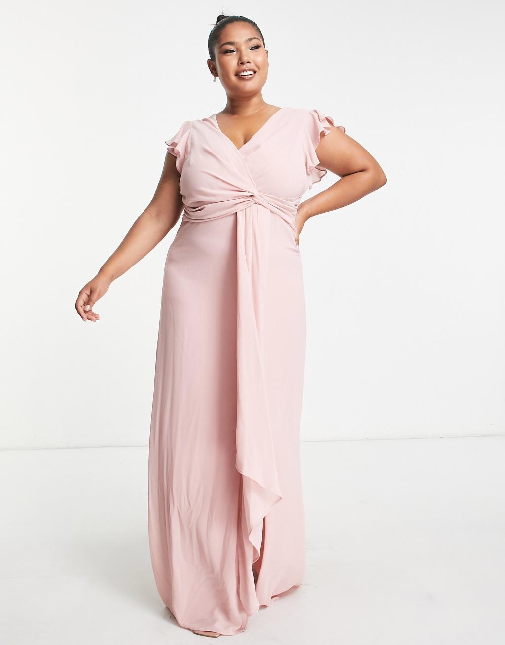TFNC Plus Bridesmaid flutter sleeve ruffle detail maxi dress Product Image