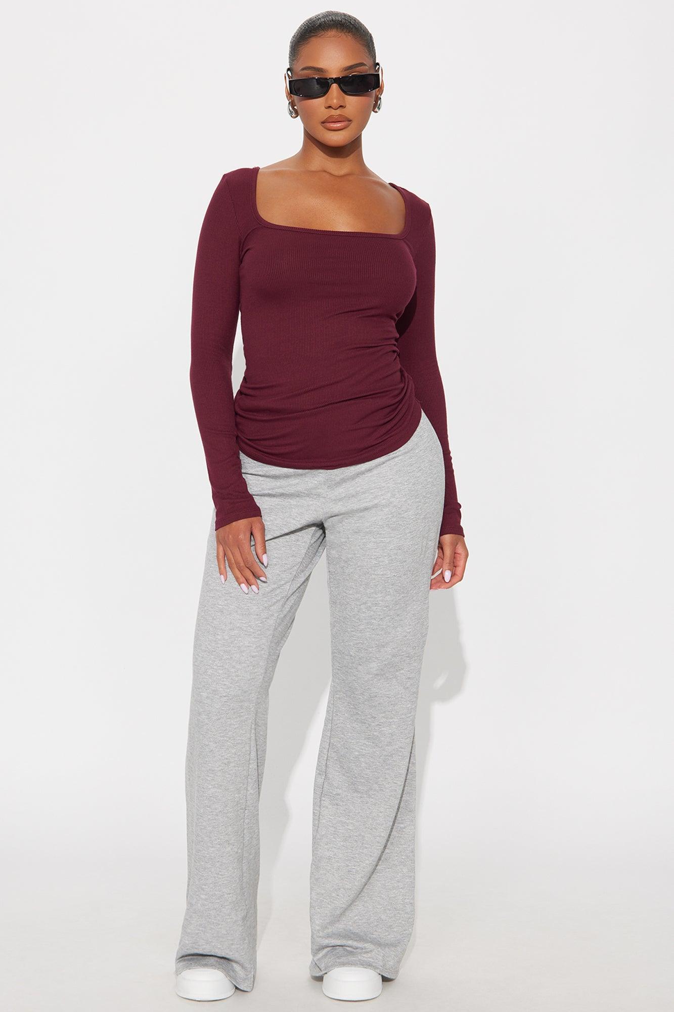 Issa Ribbed Top - Burgundy Product Image