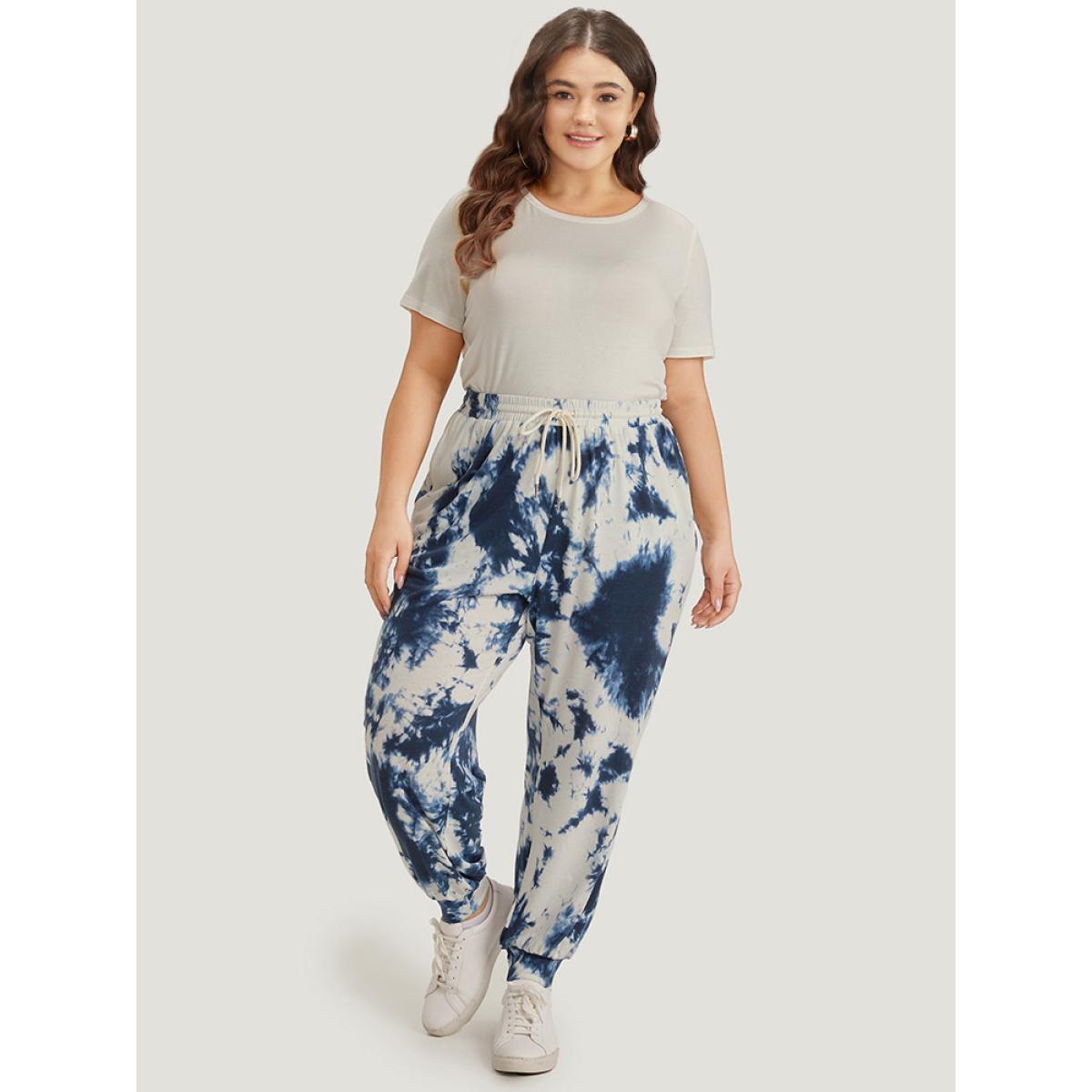 Tie Dye Pocket Drawstring Carrot Sweatpants Blue Plus Size Women Casual Dailywear Tie Dye 26/4X Bloomchic Product Image