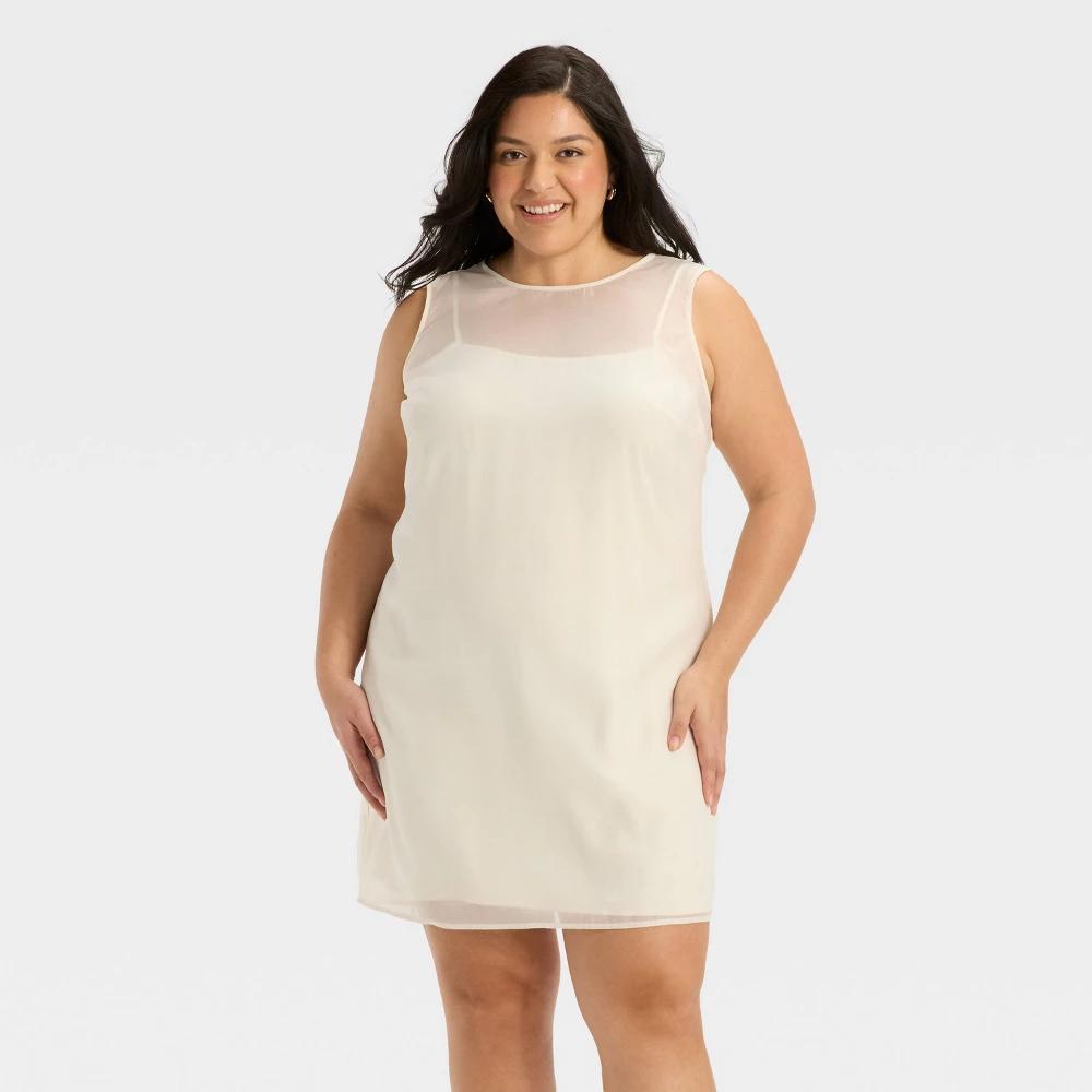 Women's Sheer Organza Mini Shift Dress - A New Day™ Cream 2X Product Image