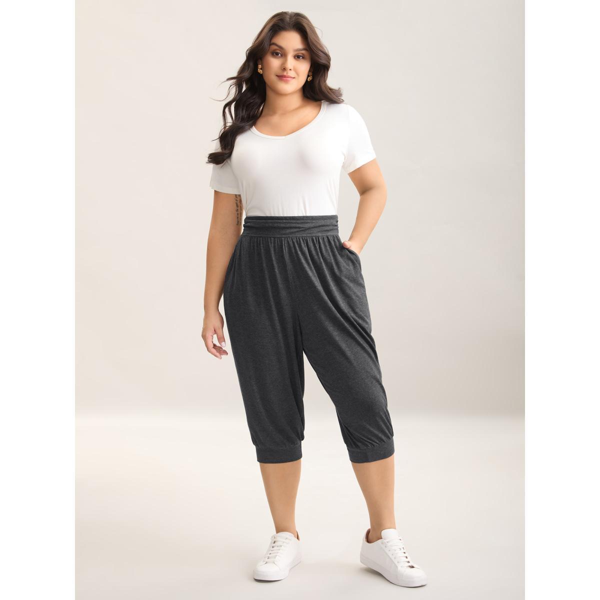 Plus Size Heather Stretchy Hem Active Jogger Pants Women DimGray Casual Mid Rise Everyday-Casual Pants BloomChic 10/M Product Image
