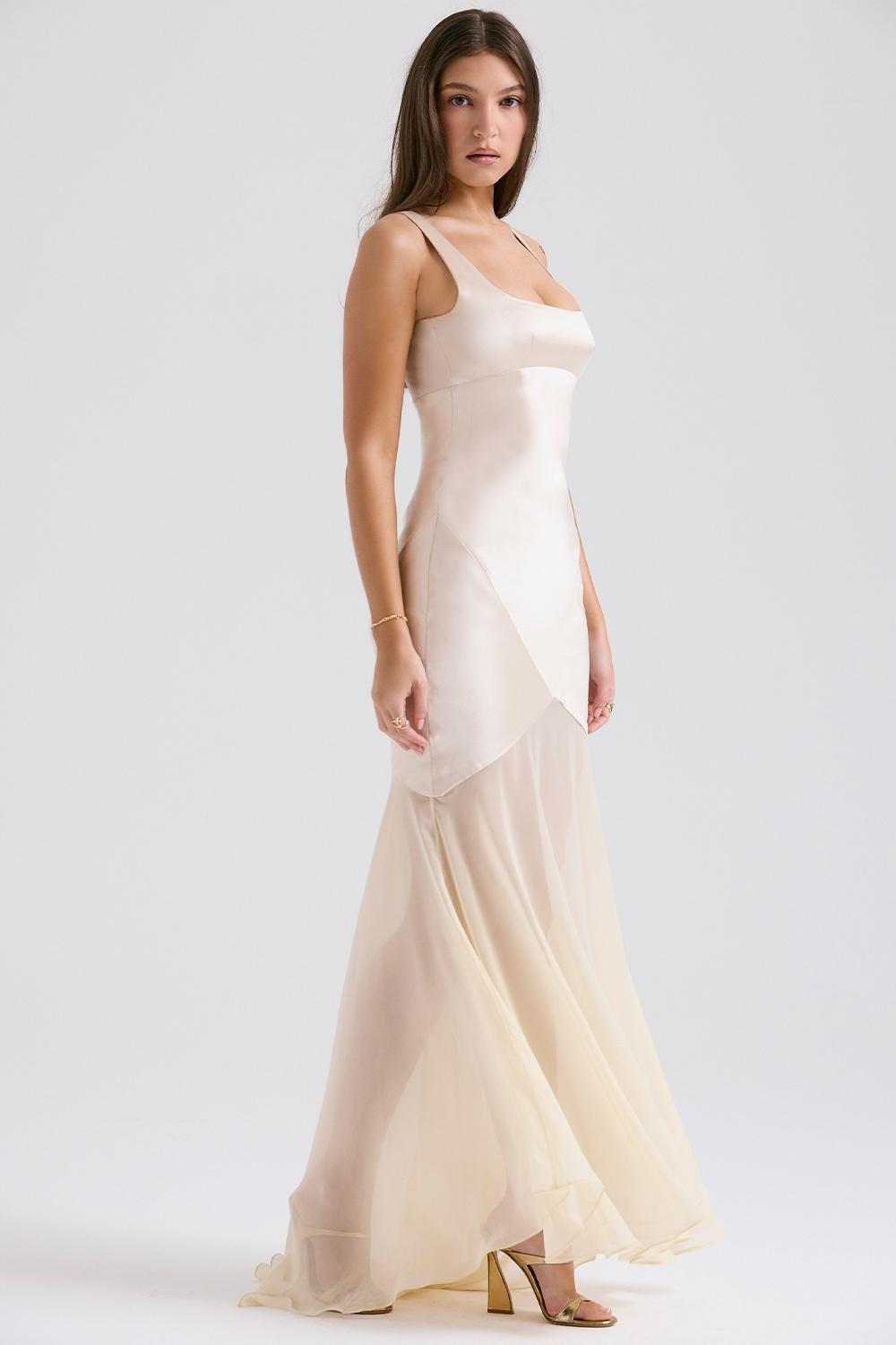 Vittoria Champagne Chiffon Floor Length Gown Product Image