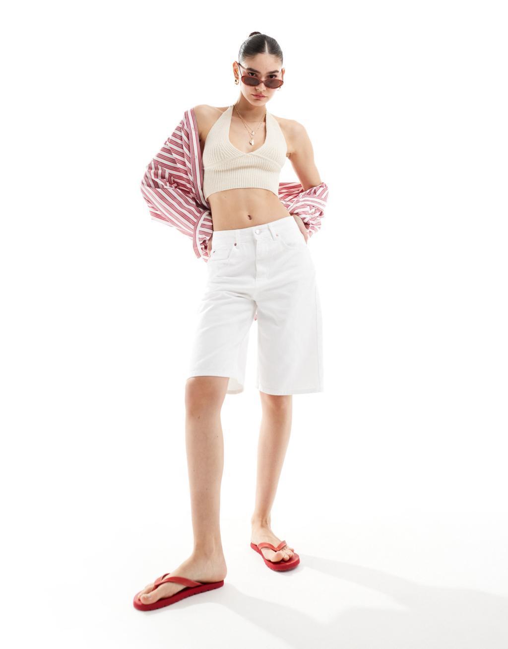 Cotton On faux shell trim halter neck crop top in ecru crochet - part of a set  Product Image