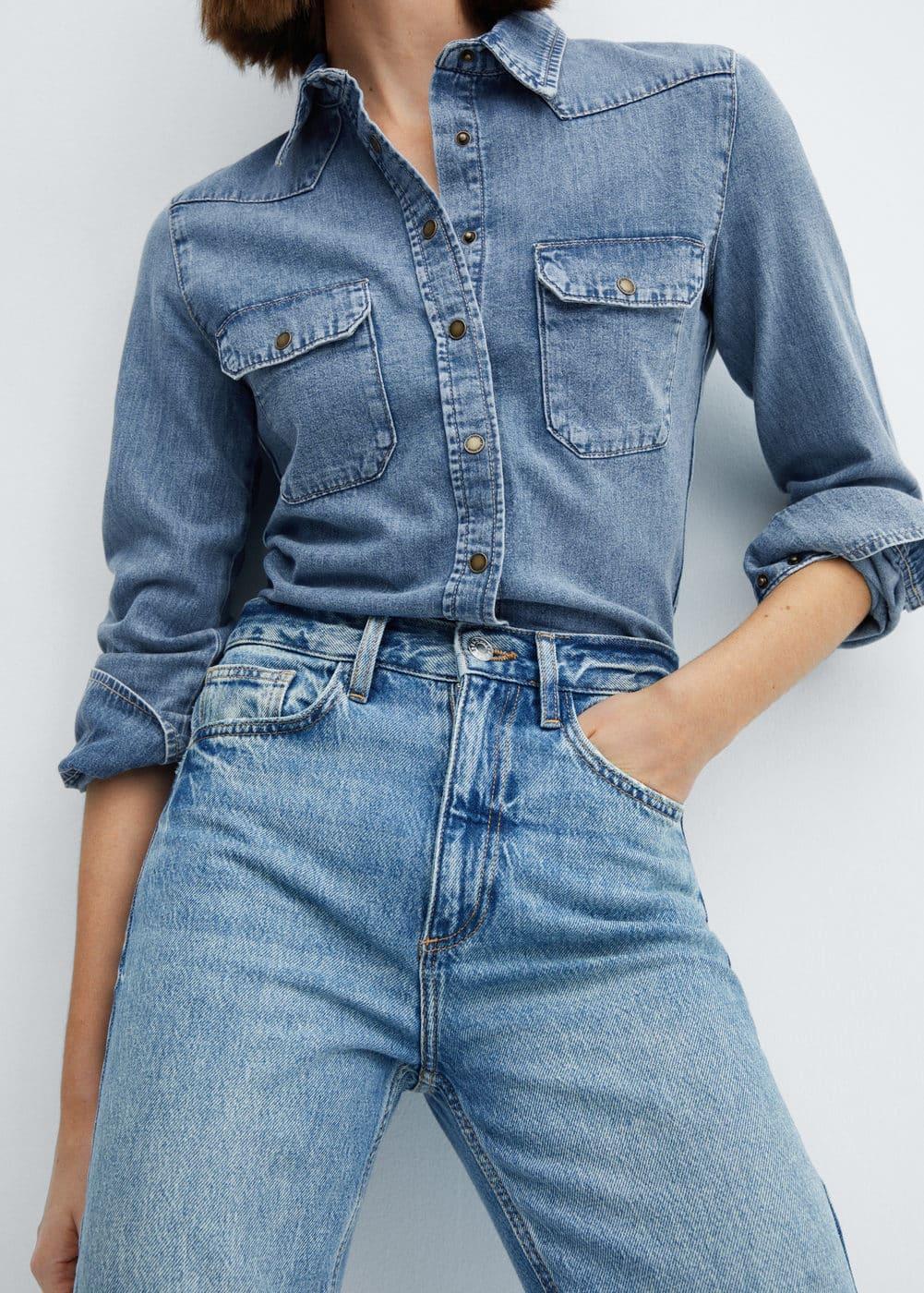Mango Womens Chest-Pocket Denim Shirt Product Image