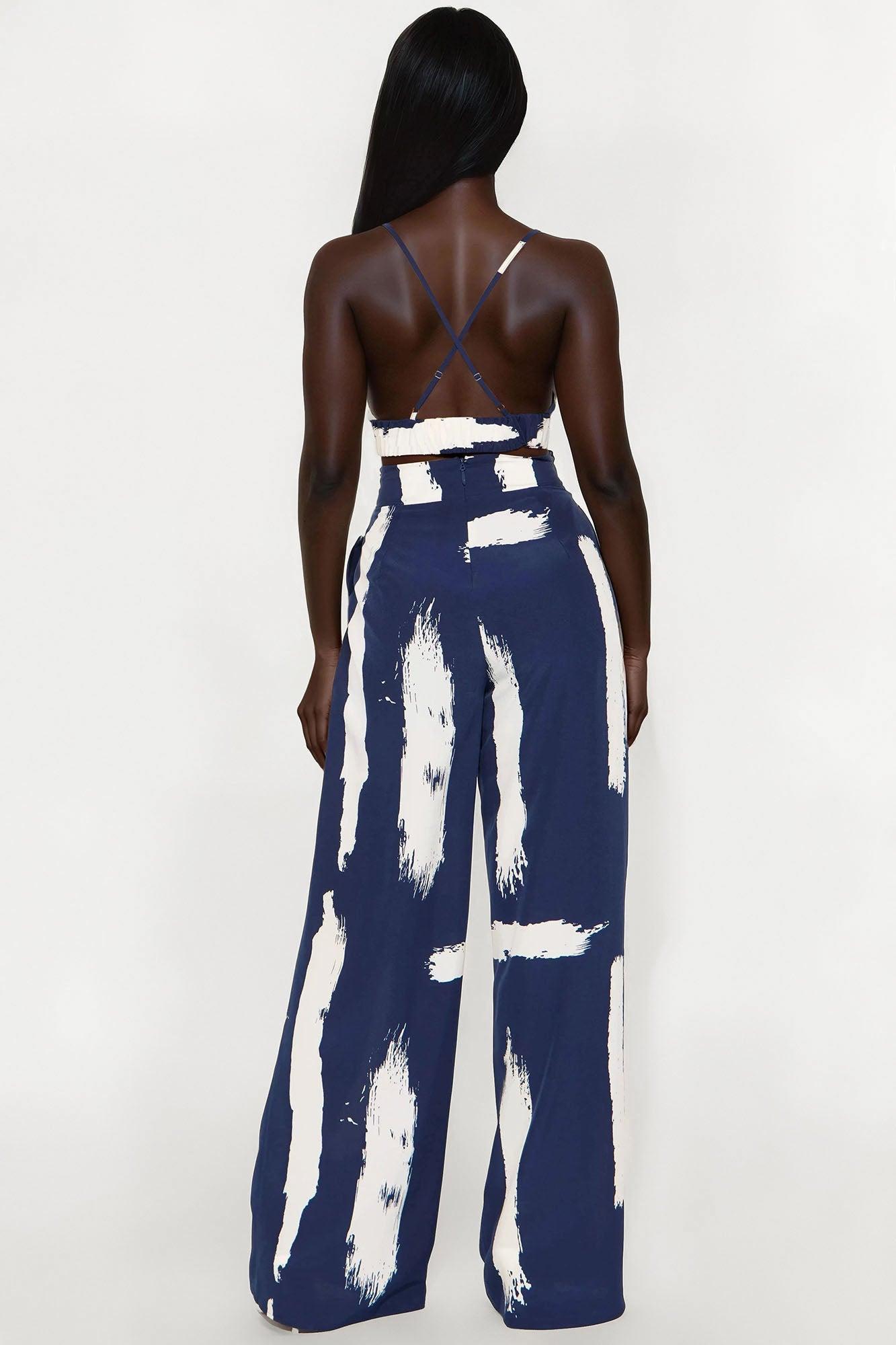 Exotic Getaway Abstract Wide Leg Pant Set - Navy/combo Product Image