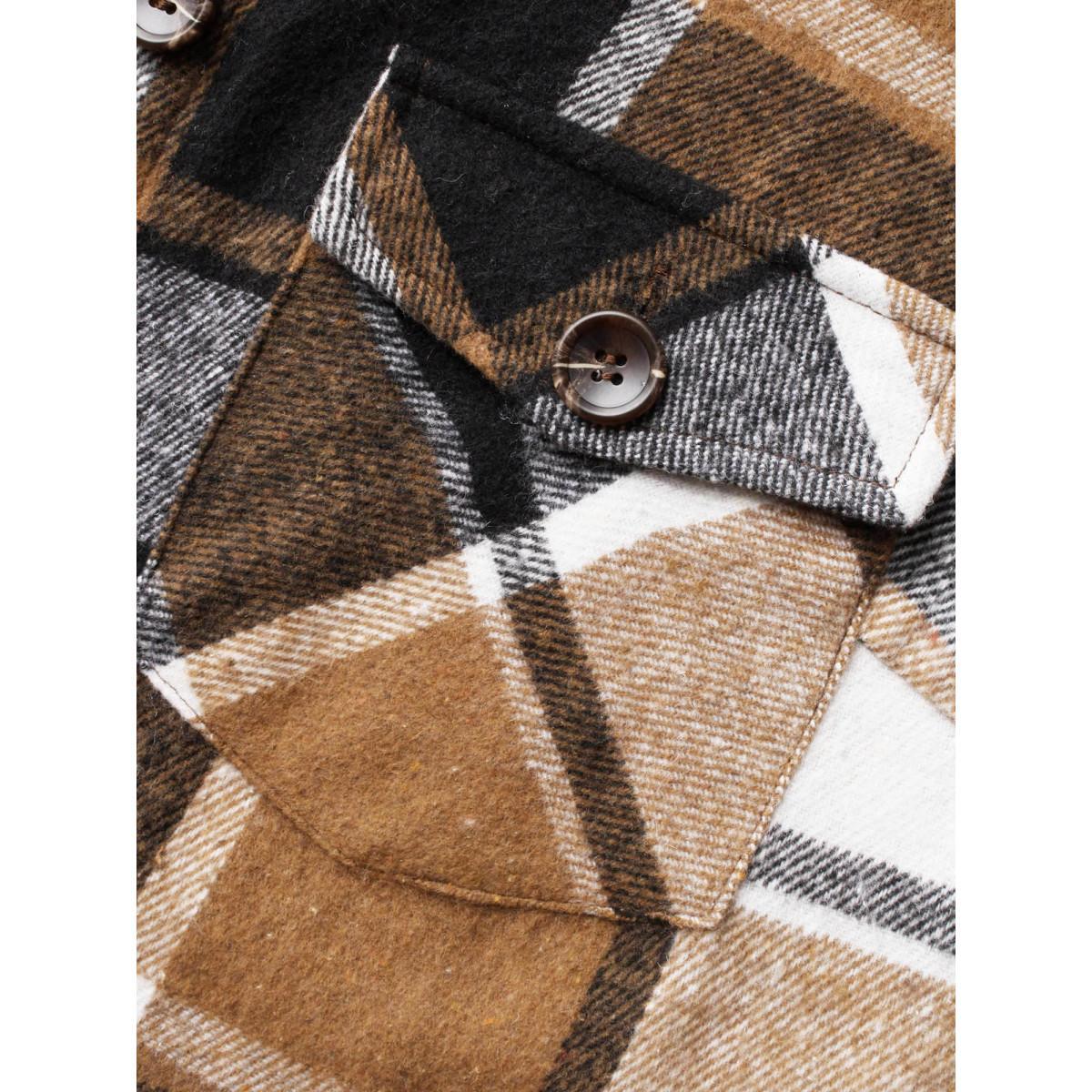 Plus Size Plaid Flap Detail Sleeveless Jacket Women Yellowishbrown Button Side seam pocket Everyday Jackets BloomChic 10/M Product Image
