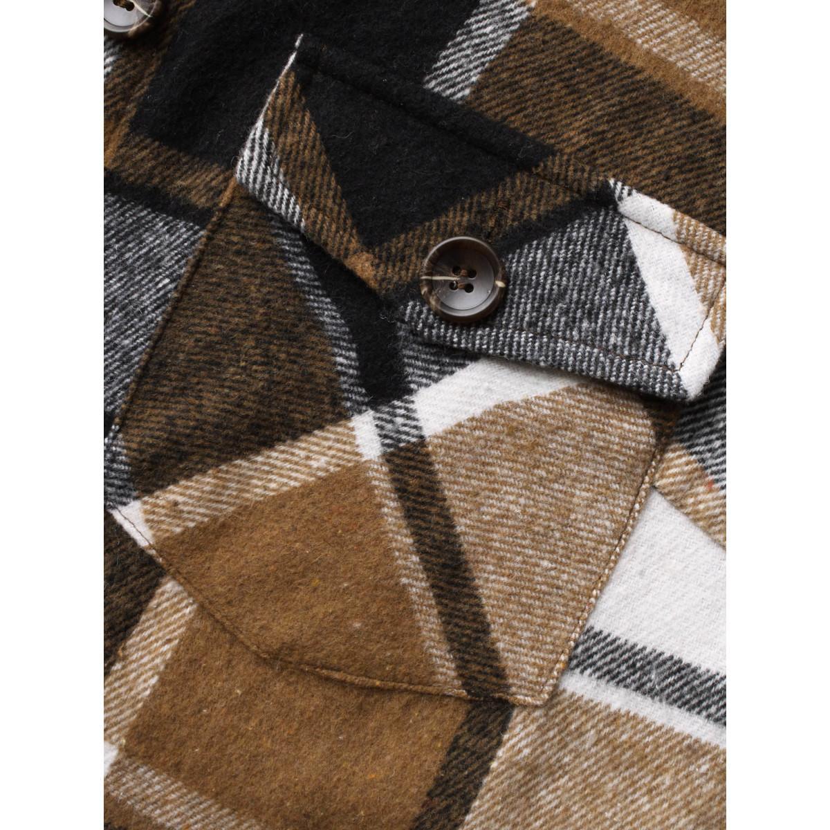 Plus Size Plaid Flap Detail Sleeveless Jacket Women Yellowishbrown Button Side seam pocket Everyday Jackets BloomChic 28/5X Product Image