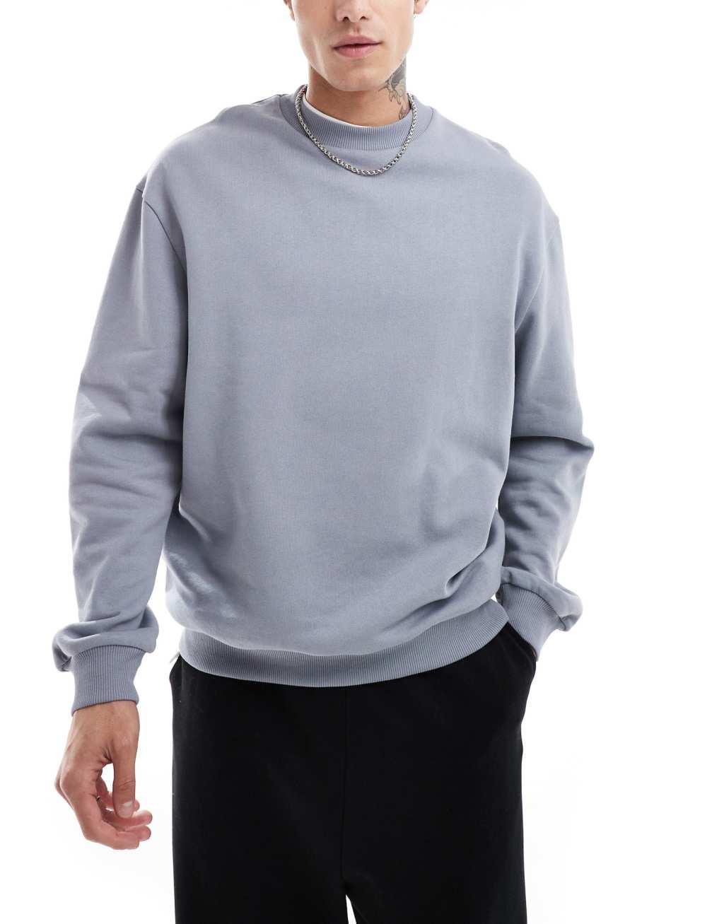 ASOS DESIGN oversized crew neck sweatshirt with back city print in gray  Product Image