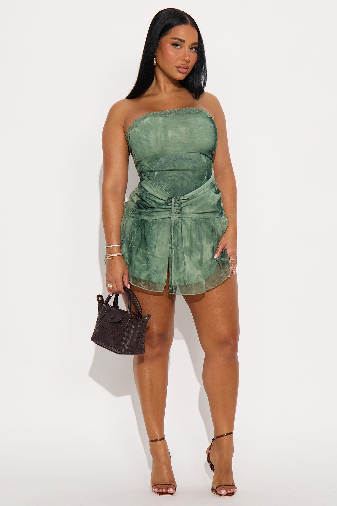 Vacation Evenings Mesh Mini Dress - Olive Product Image