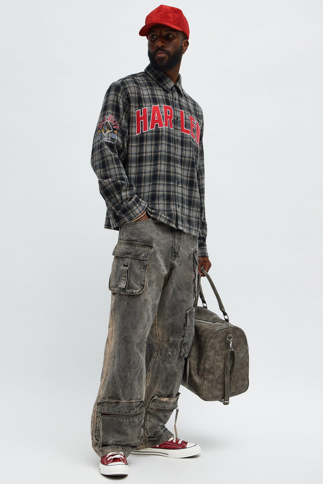Relaxed Fit Harlem Plaid Long Sleeve Button Up - Black/combo Product Image