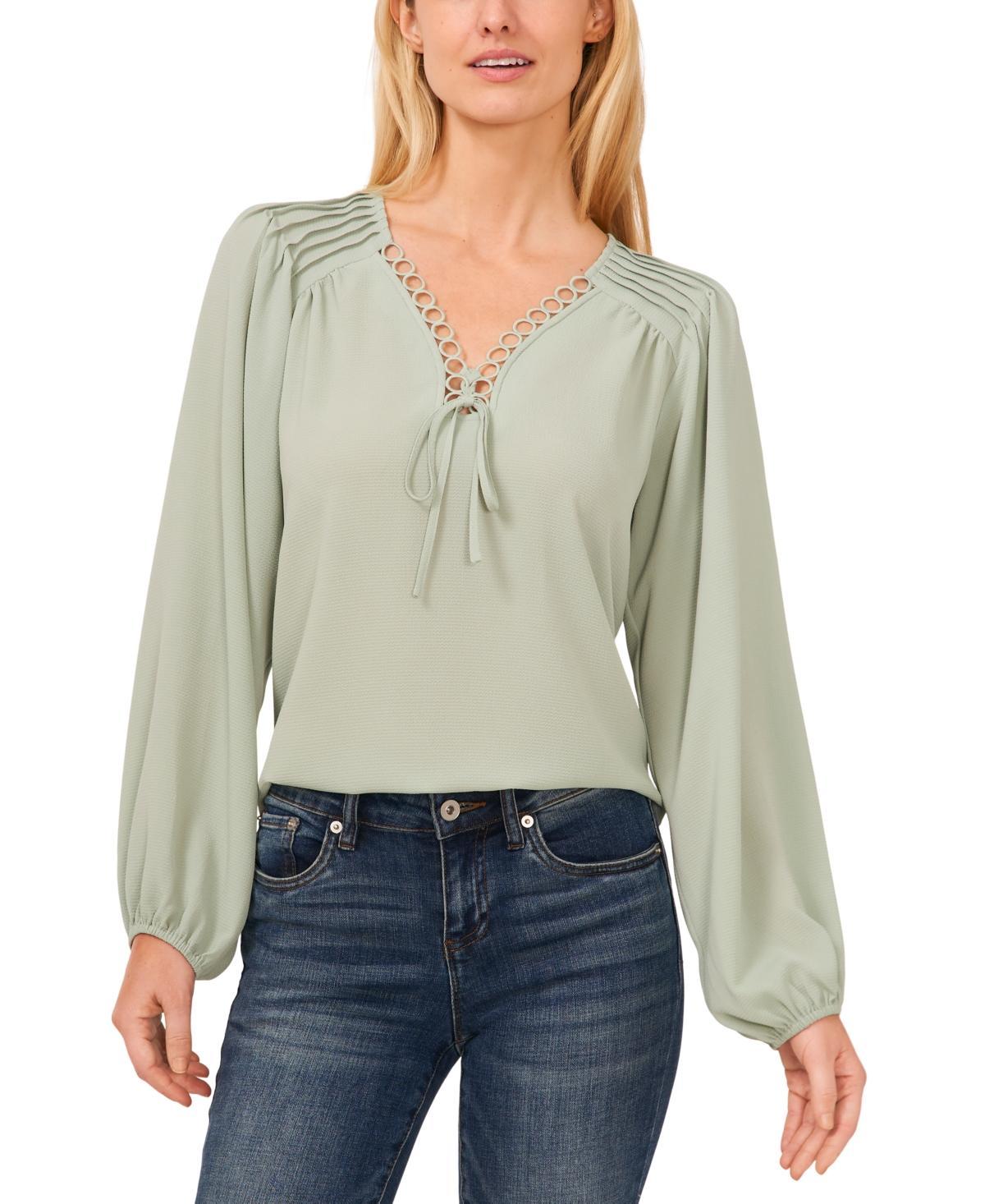 CeCe Womens Circular Trim Pin-Tuck Long Sleeve Blouse Product Image