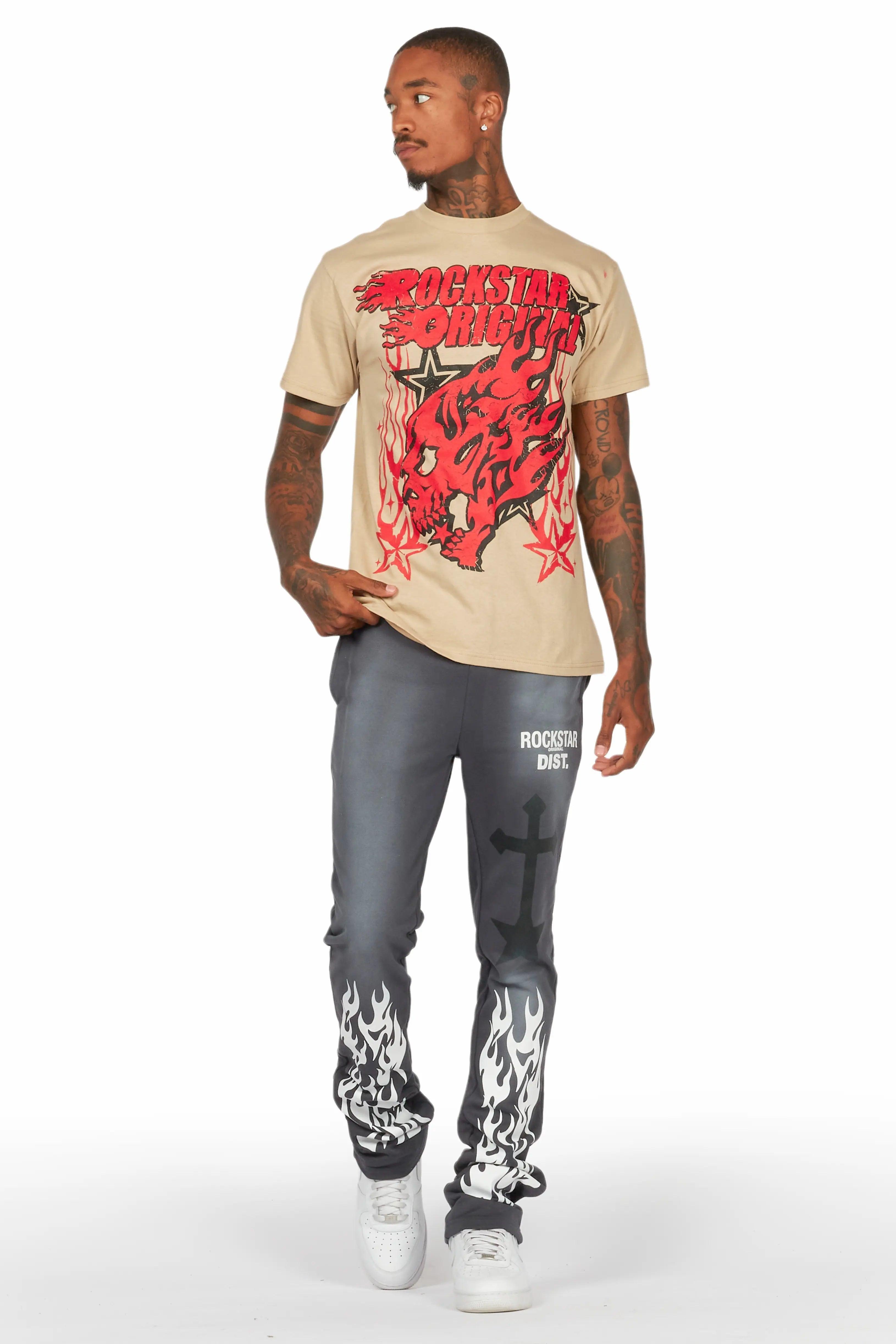 Damini Charcoal Patchwork Stacked Flare Pants Male Product Image