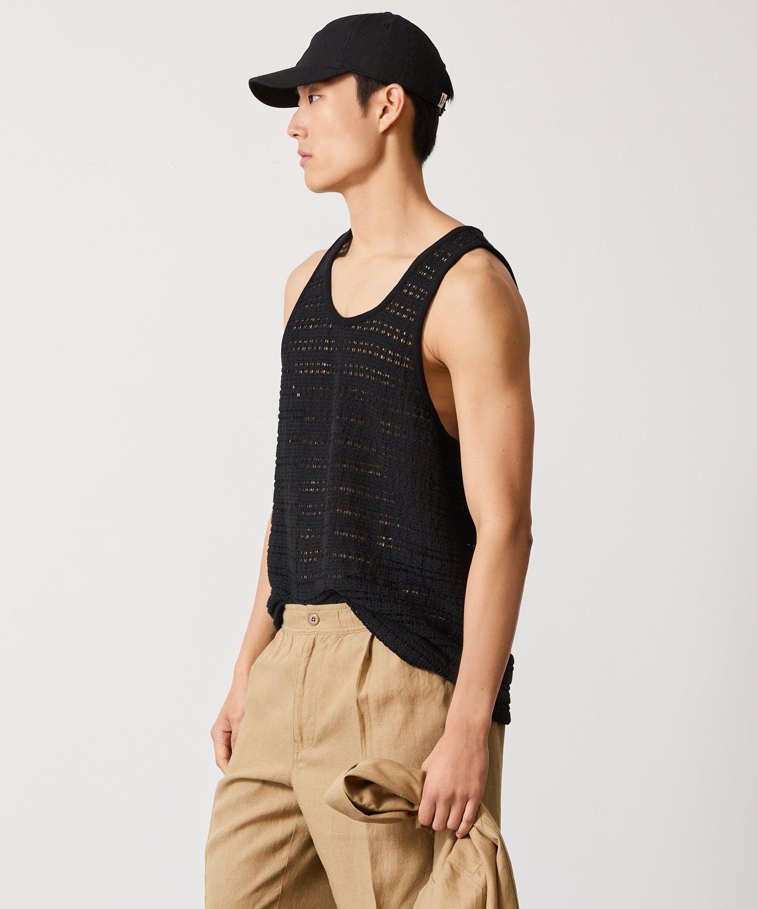 Open-Knit Tank Top in Black Product Image