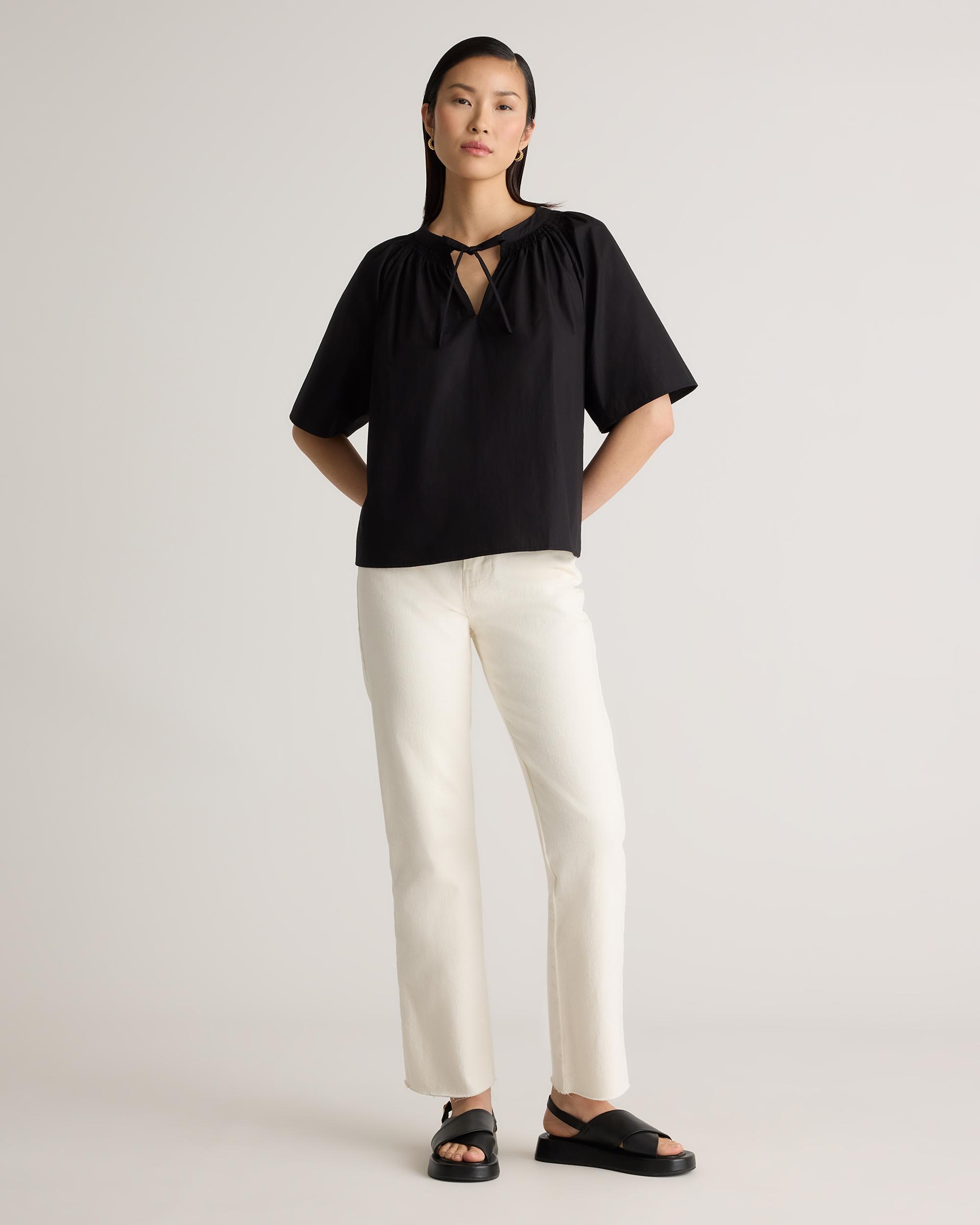 Quince | Women's Poplin Split Neck Top Organic Cotton Product Image