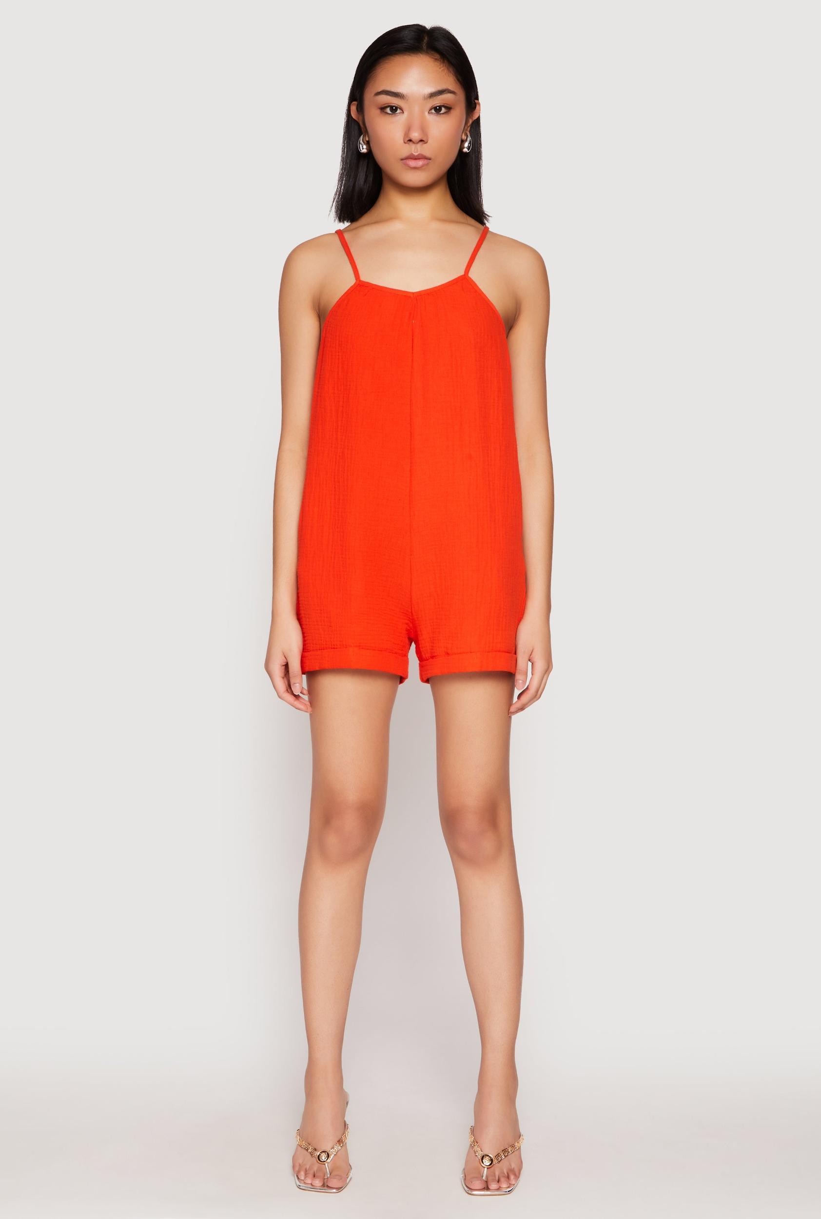 Womens Gauze Knit Side Pocket Romper Product Image