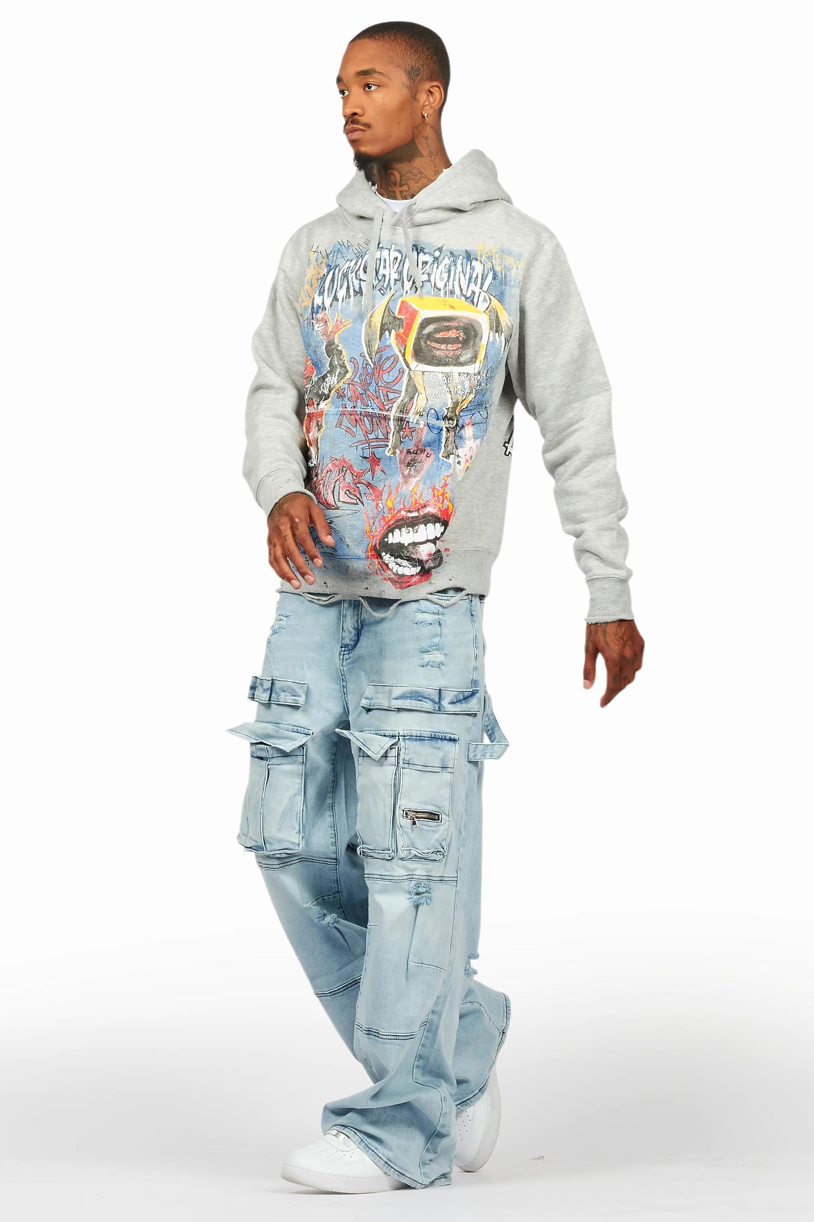 Yooz Heather Grey Hoodie & Burain Baggy Fit Jean Bundle Male Product Image