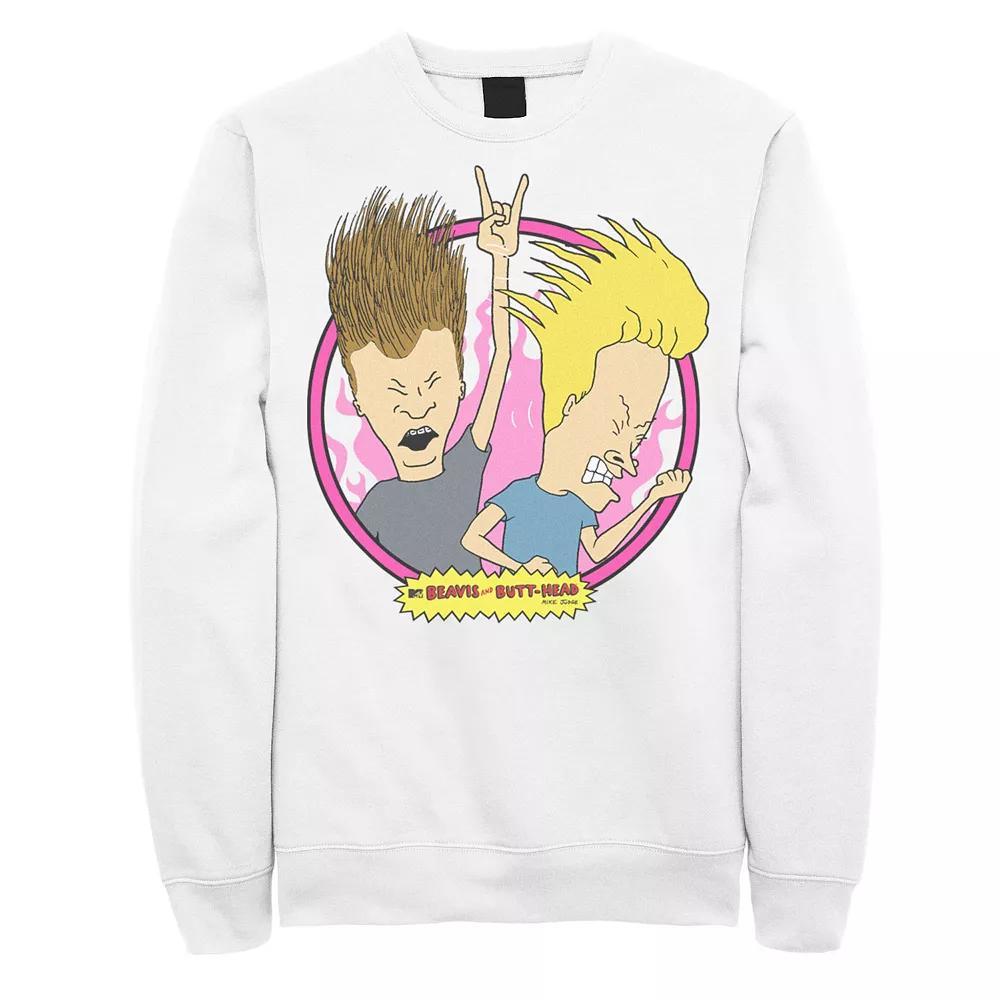 Men's Beavis & Butthead Rock N Roll Circle Portrait Sweatshirt, Size: Medium, White Product Image