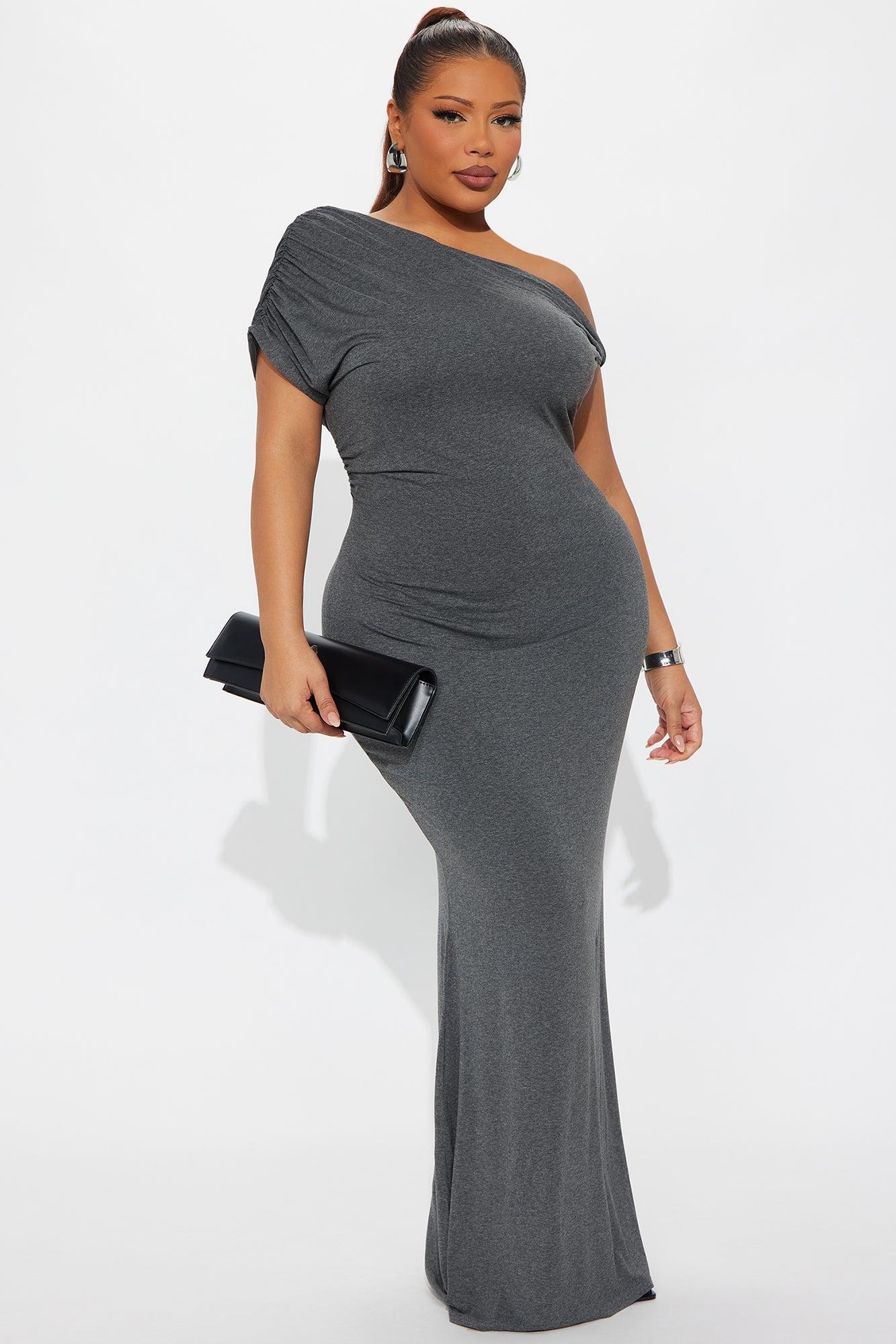 Brianna Off Shoulder Maxi Dress - Charcoal Product Image
