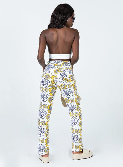 Tropical Dreams High Rise Straight Leg Denim Jeans Off White Product Image