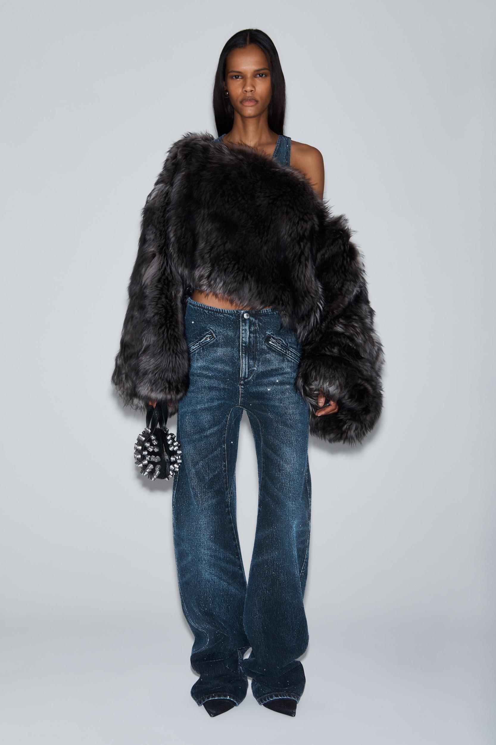 Clear Crystal Hotfix Moto Pant In Cotton Denim Product Image