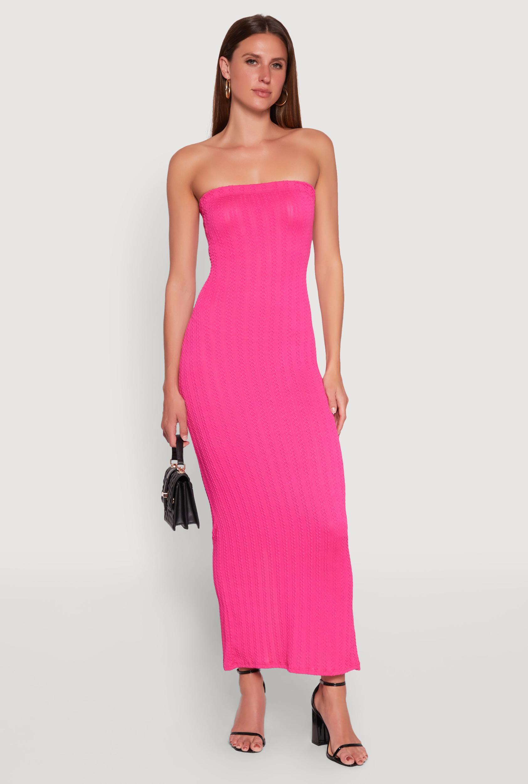 Womens Textured Knit Back Slit Maxi Tube Dress Product Image