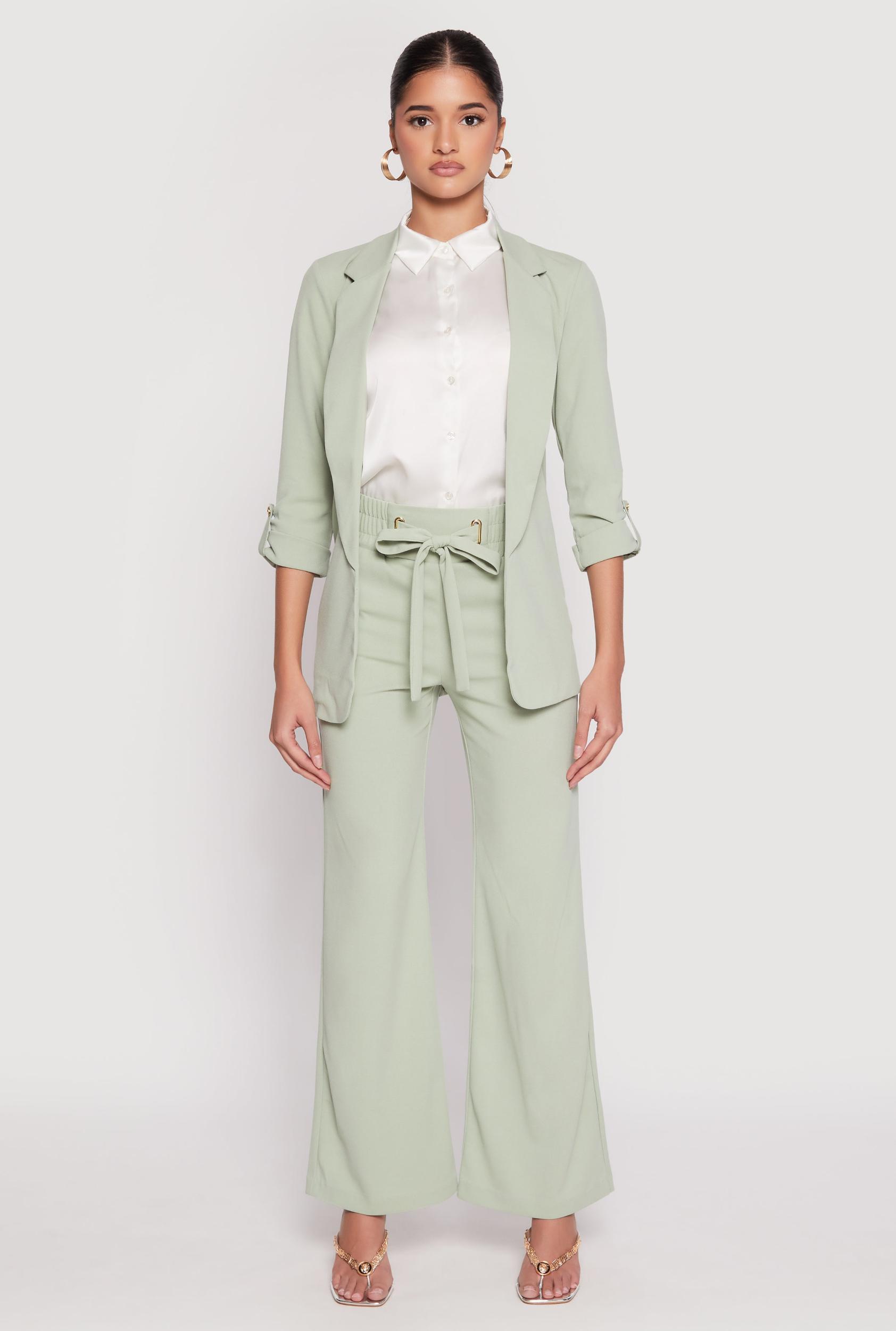 Womens Crepe Knit Belted Front Wide Leg Pants Product Image