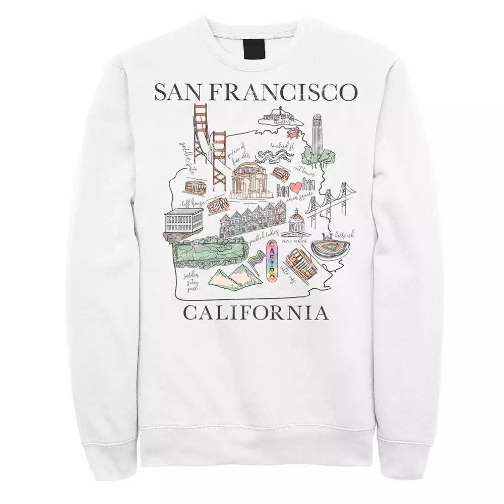 Men's Trendy San Francisco Cartoon Map & landmarks Sweatshirt, Size: Medium, White Product Image