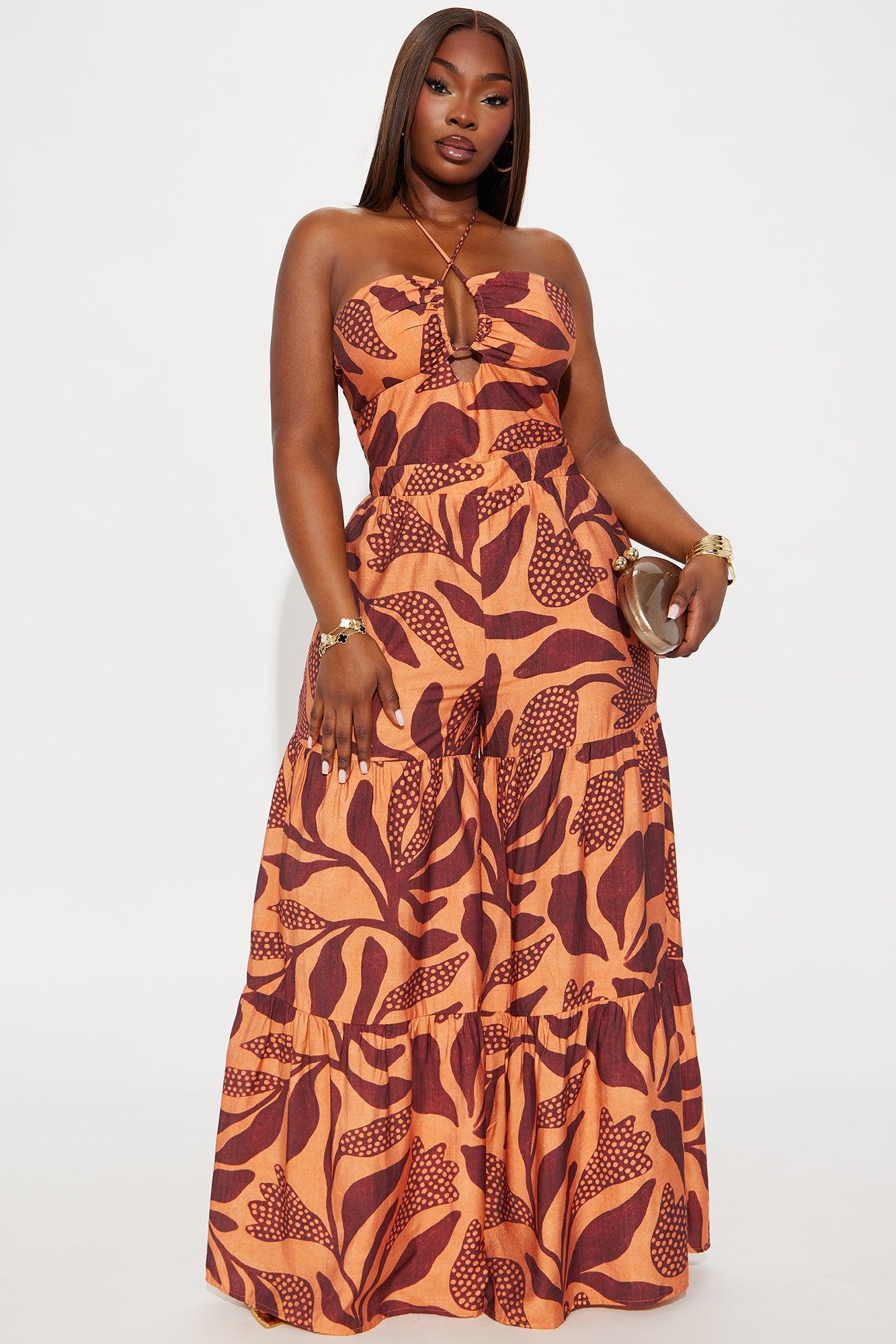 Nora Halter Wide Leg Jumpsuit - Orange/combo Product Image