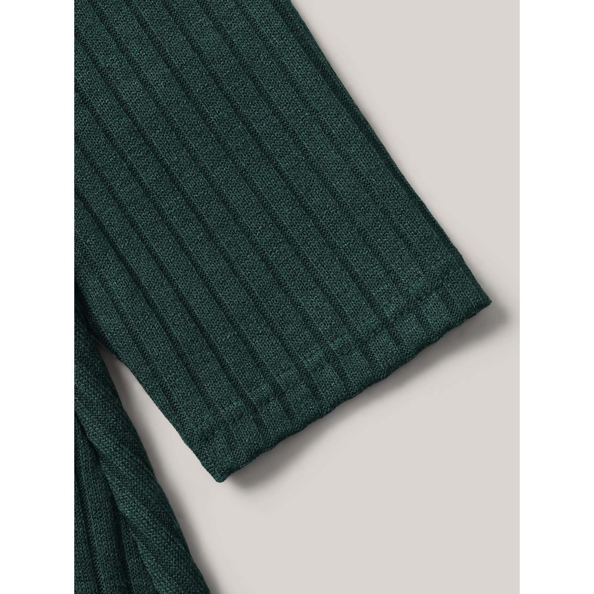 Plus Size Solid Pocket Rib Knit Ruffle Hem Dress Without Belt DarkGreen Women Basics Non Round Neck Long Sleeve Curvy Midi Dress BloomChic 30/6X Product Image