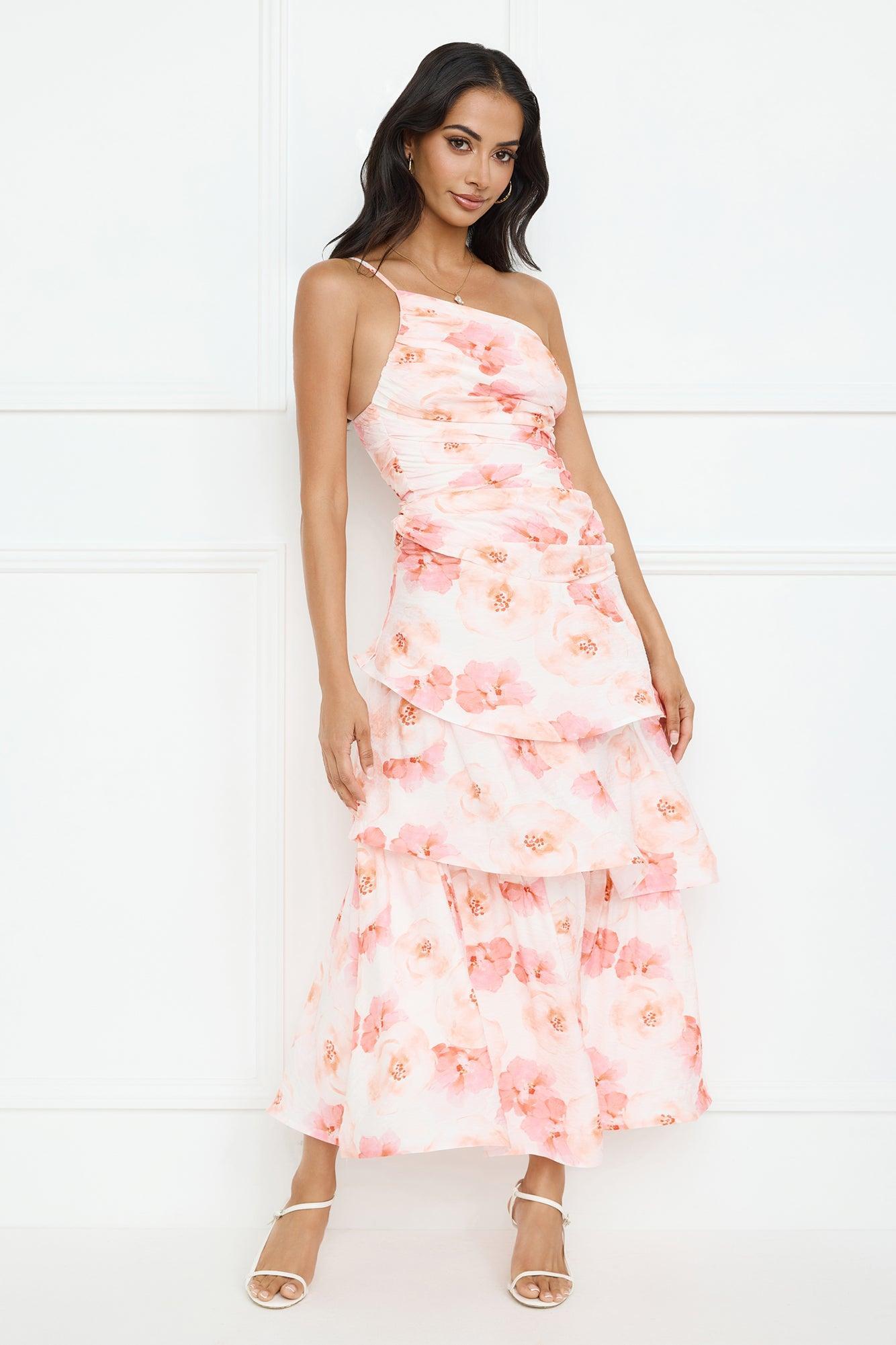 Petal Whirl One Shoulder Maxi Dress Pink Product Image